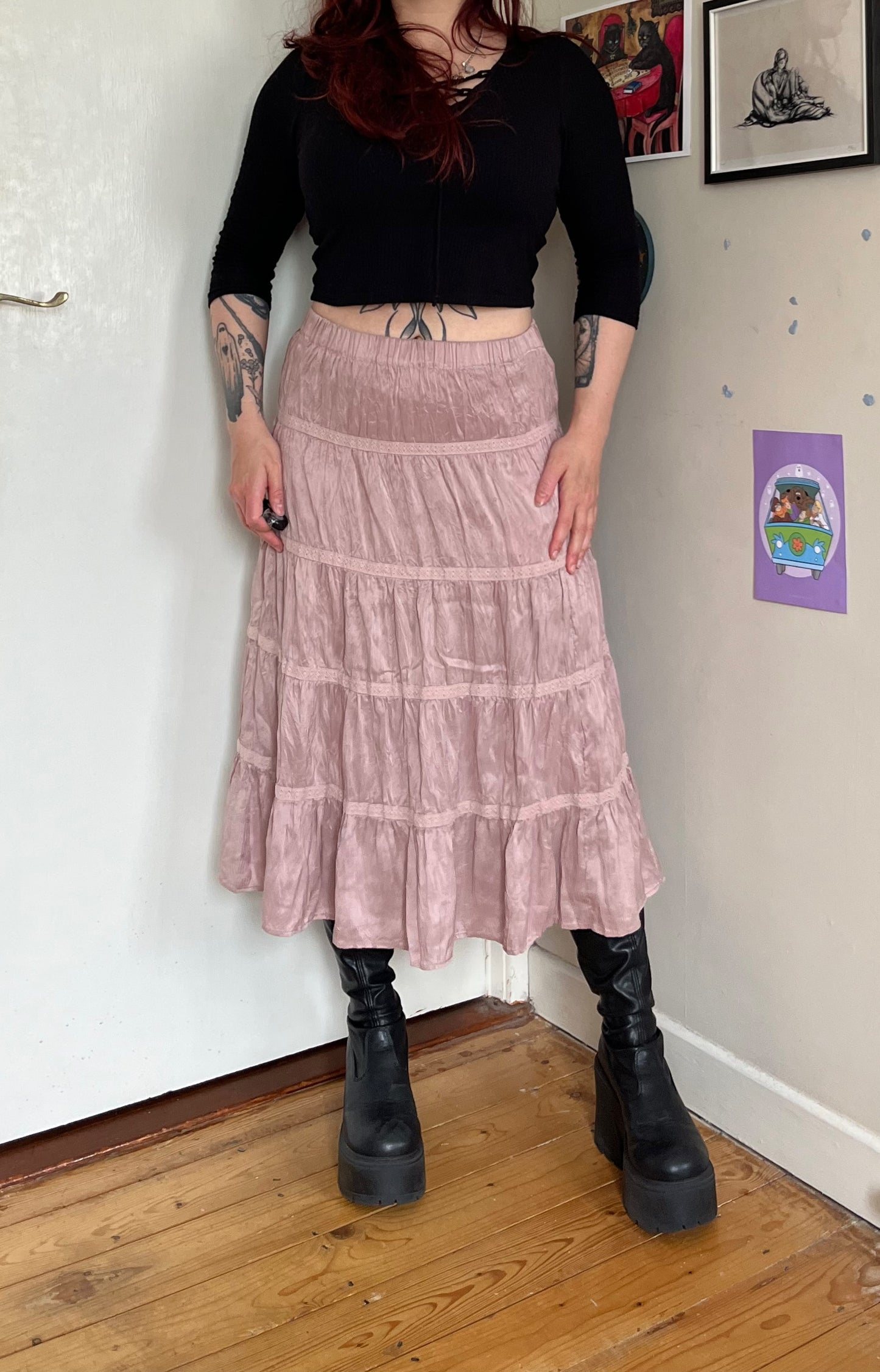 Pink Tiered Skirt UK 10-14