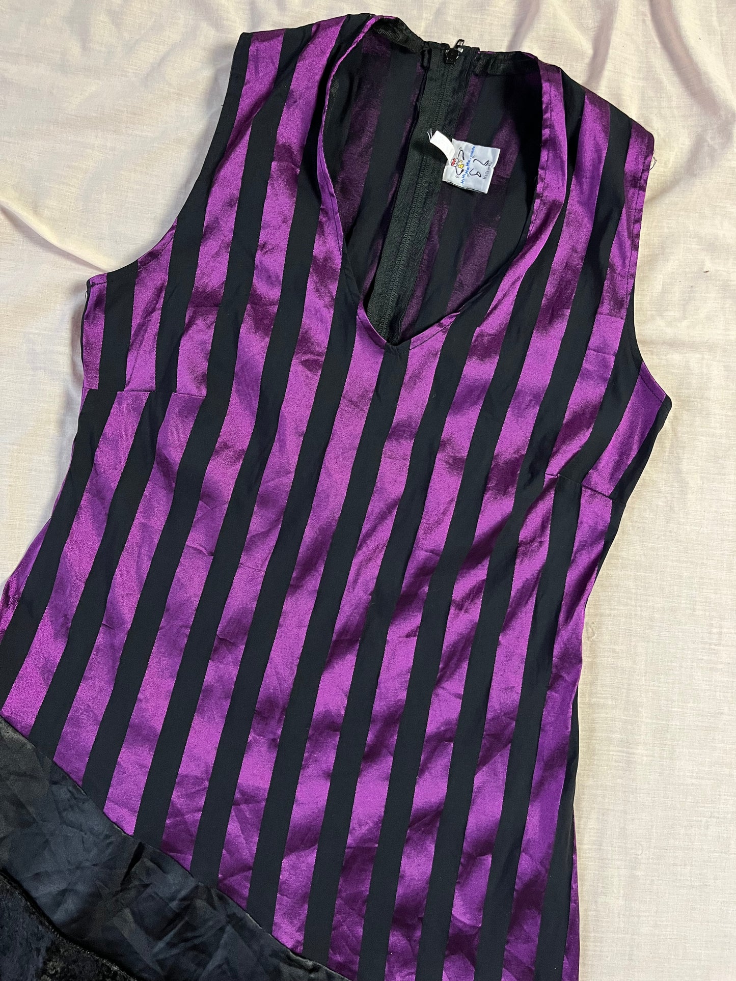 Stripe And Velvet Dress - UK 12