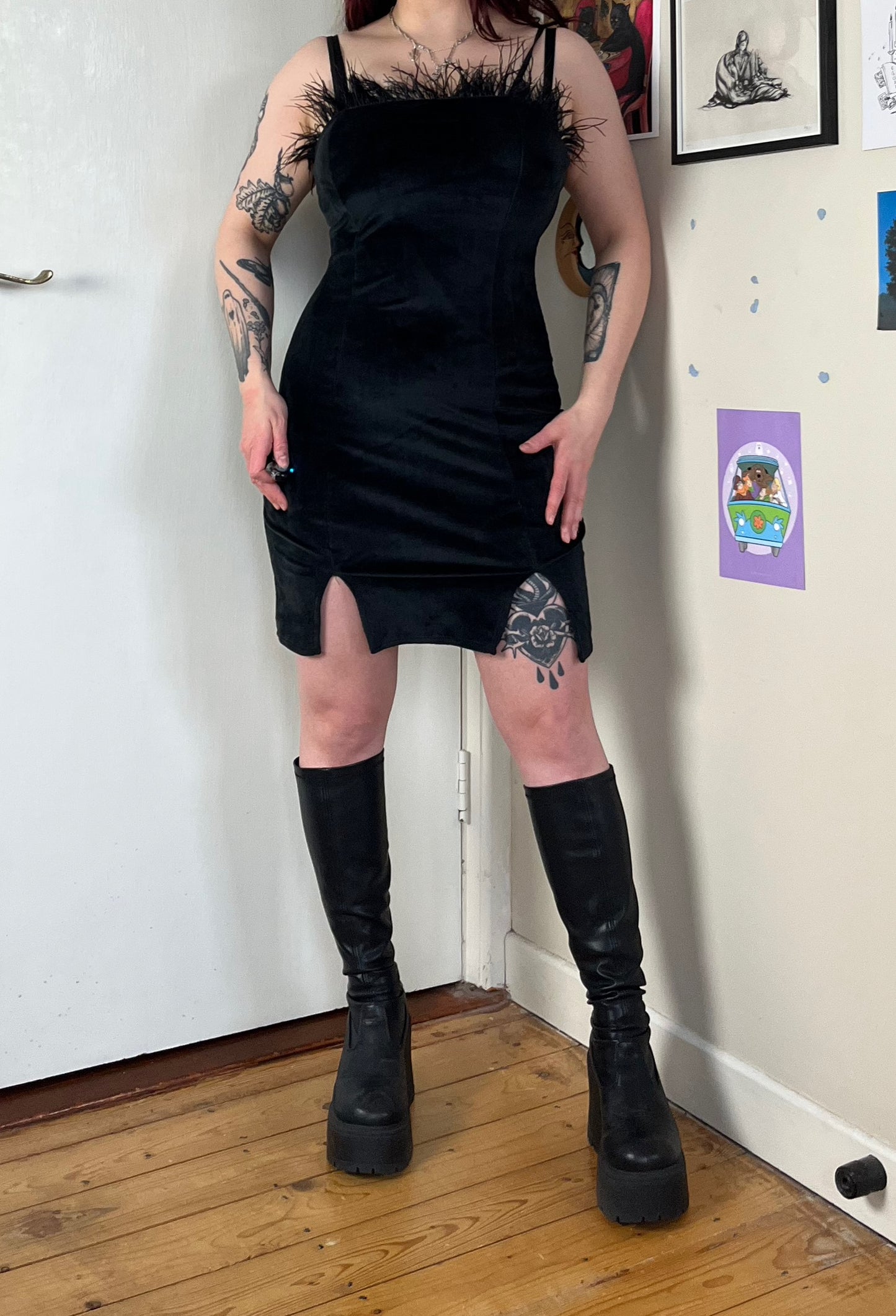 Black Velvet Mini Dress UK 8-10