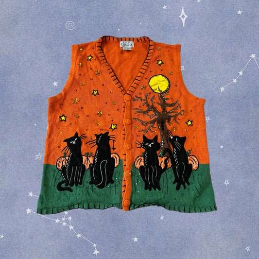The Familiar 1990s Halloween Sweater Vest L