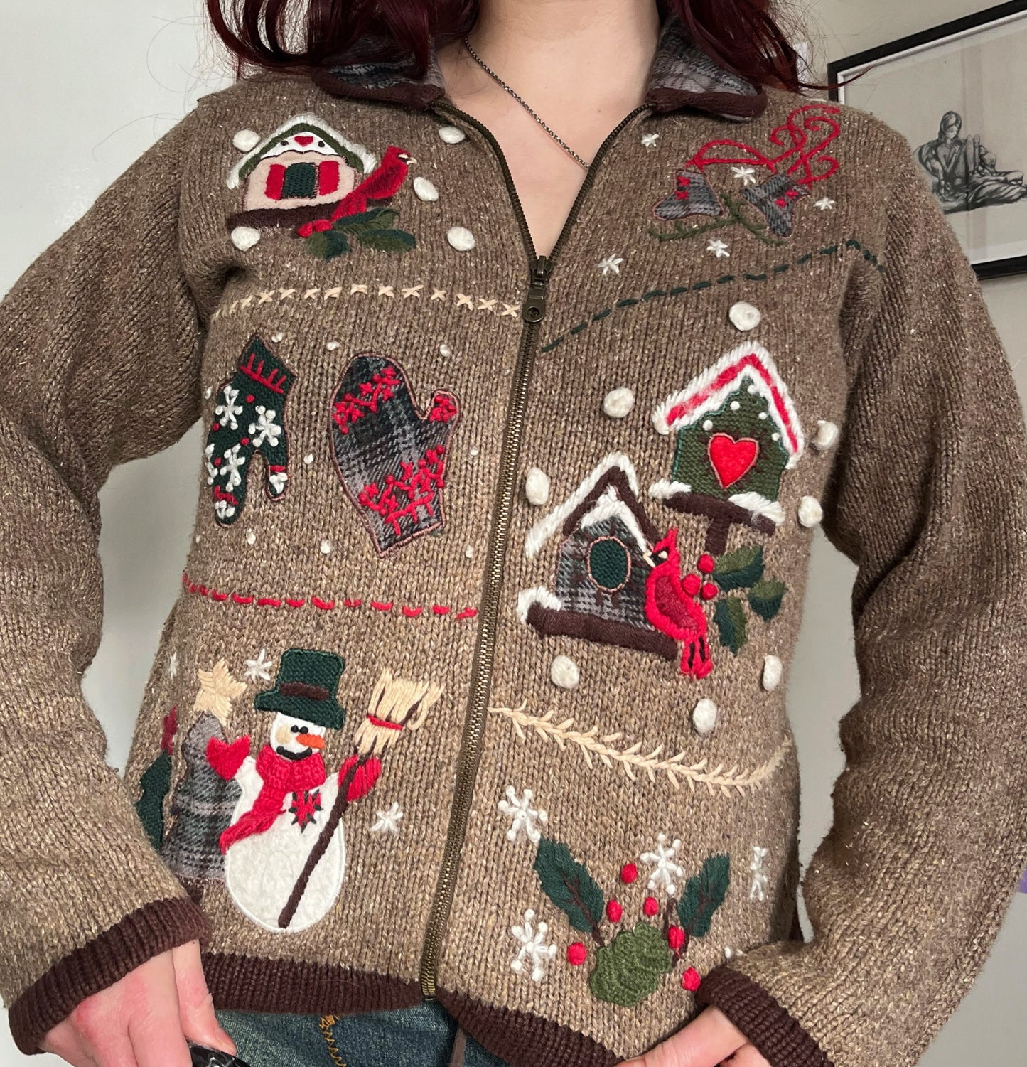 Winter Woodland 1990s Cardigan UK 4-14/M