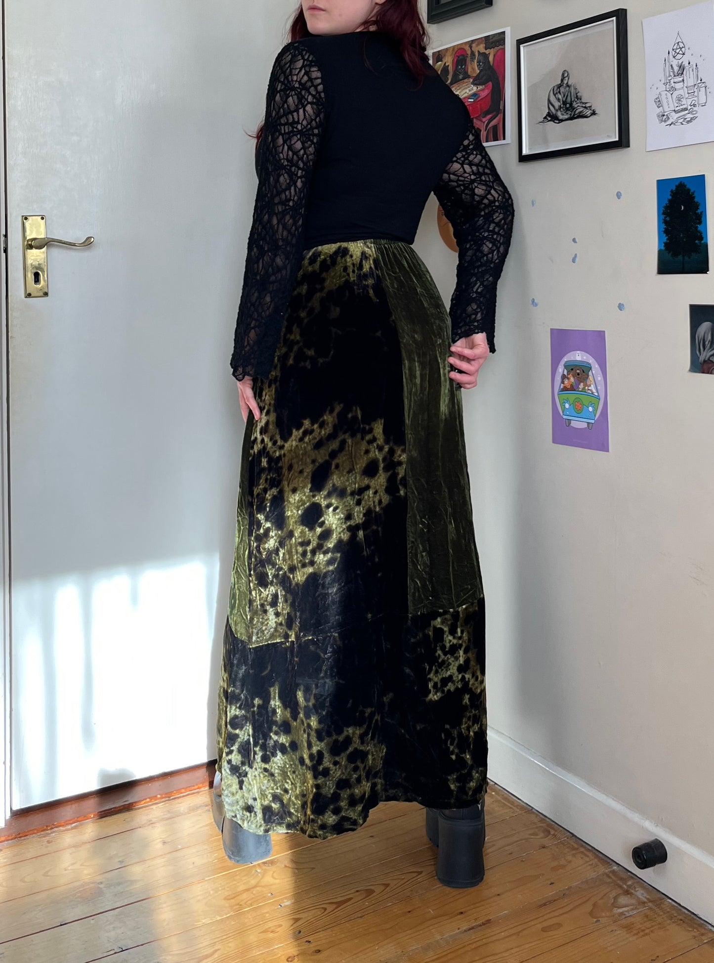 Green Velvet Skirt UK 8-12