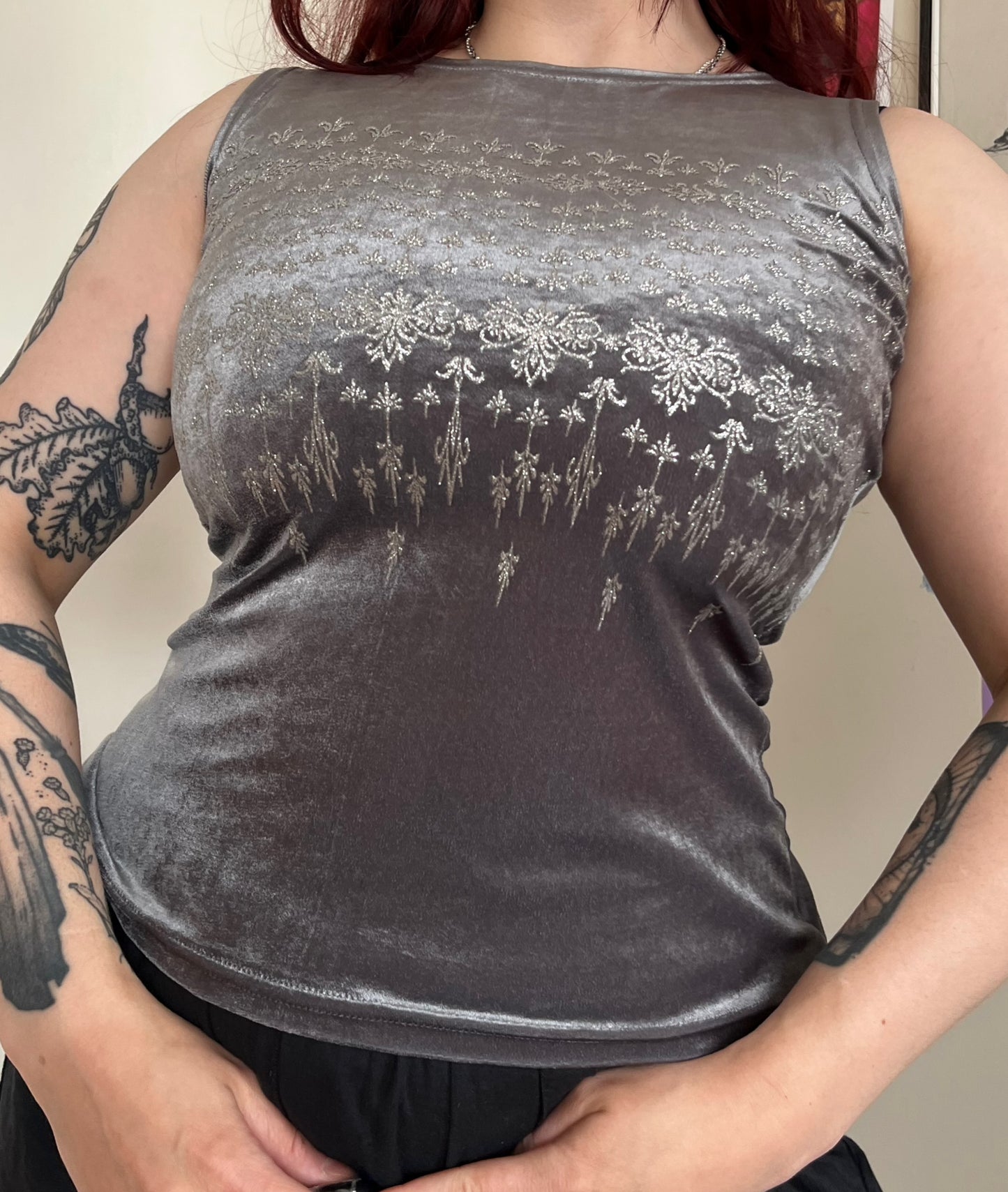Silver Velvet Top UK 12