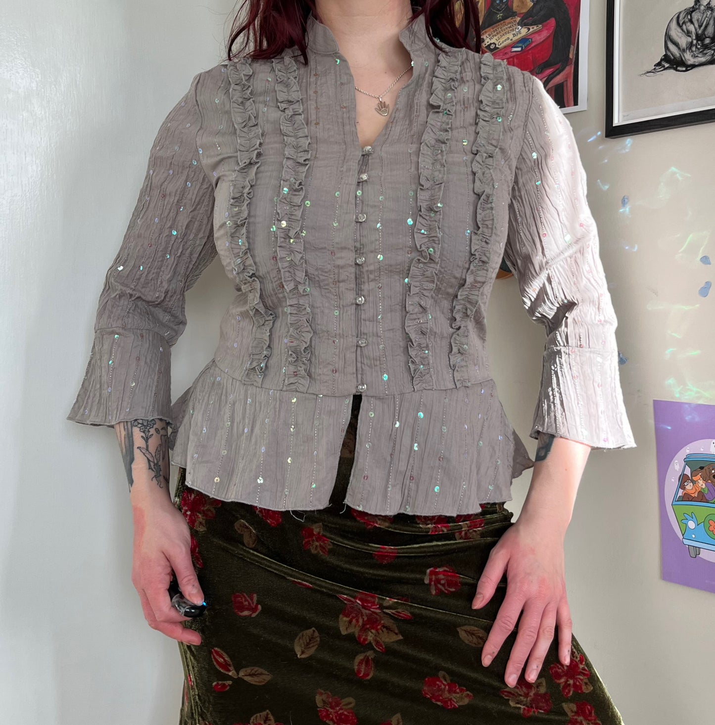 Grey Sequined Top - UK 12