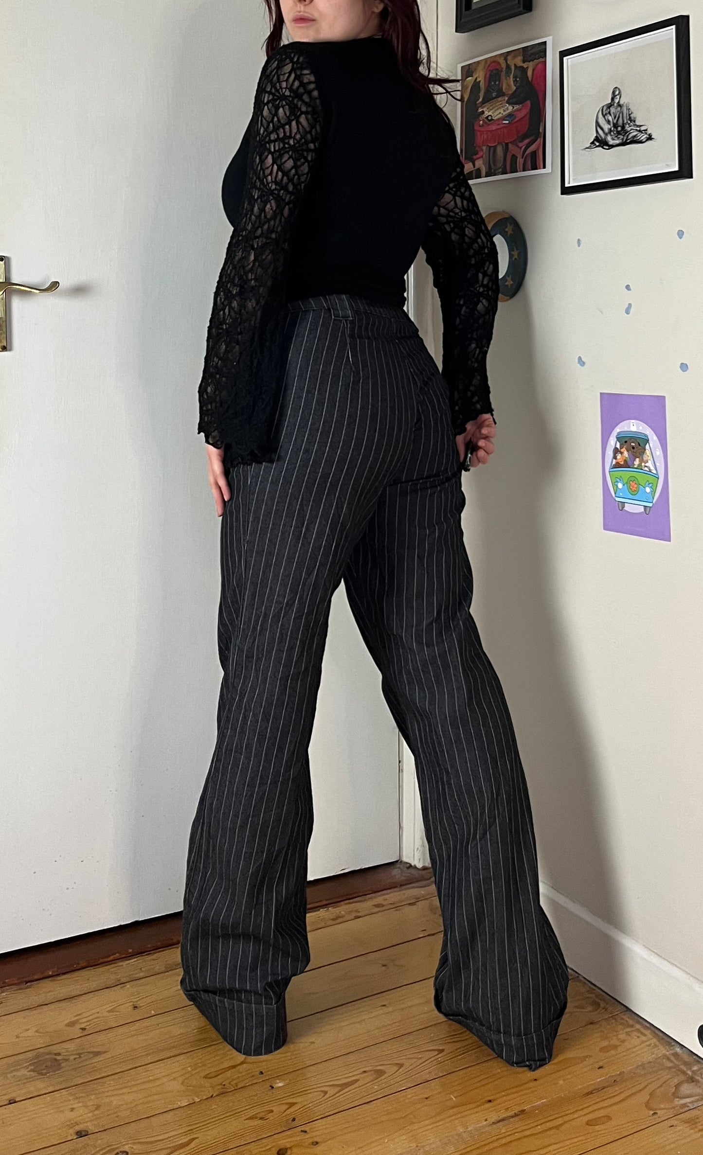 Grey Striped Jeans UK 12