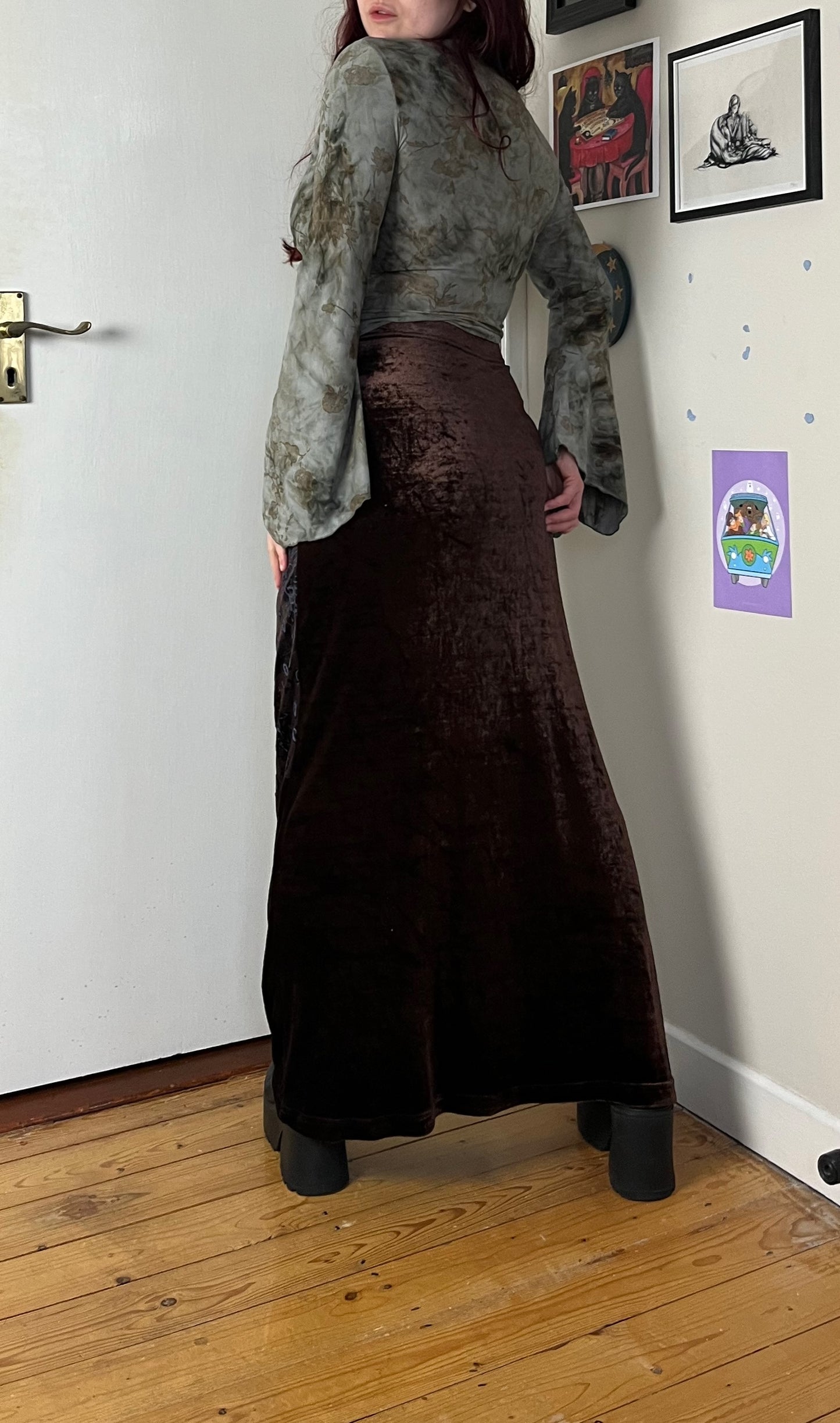 Brown Floral Velvet Skirt UK 10-12