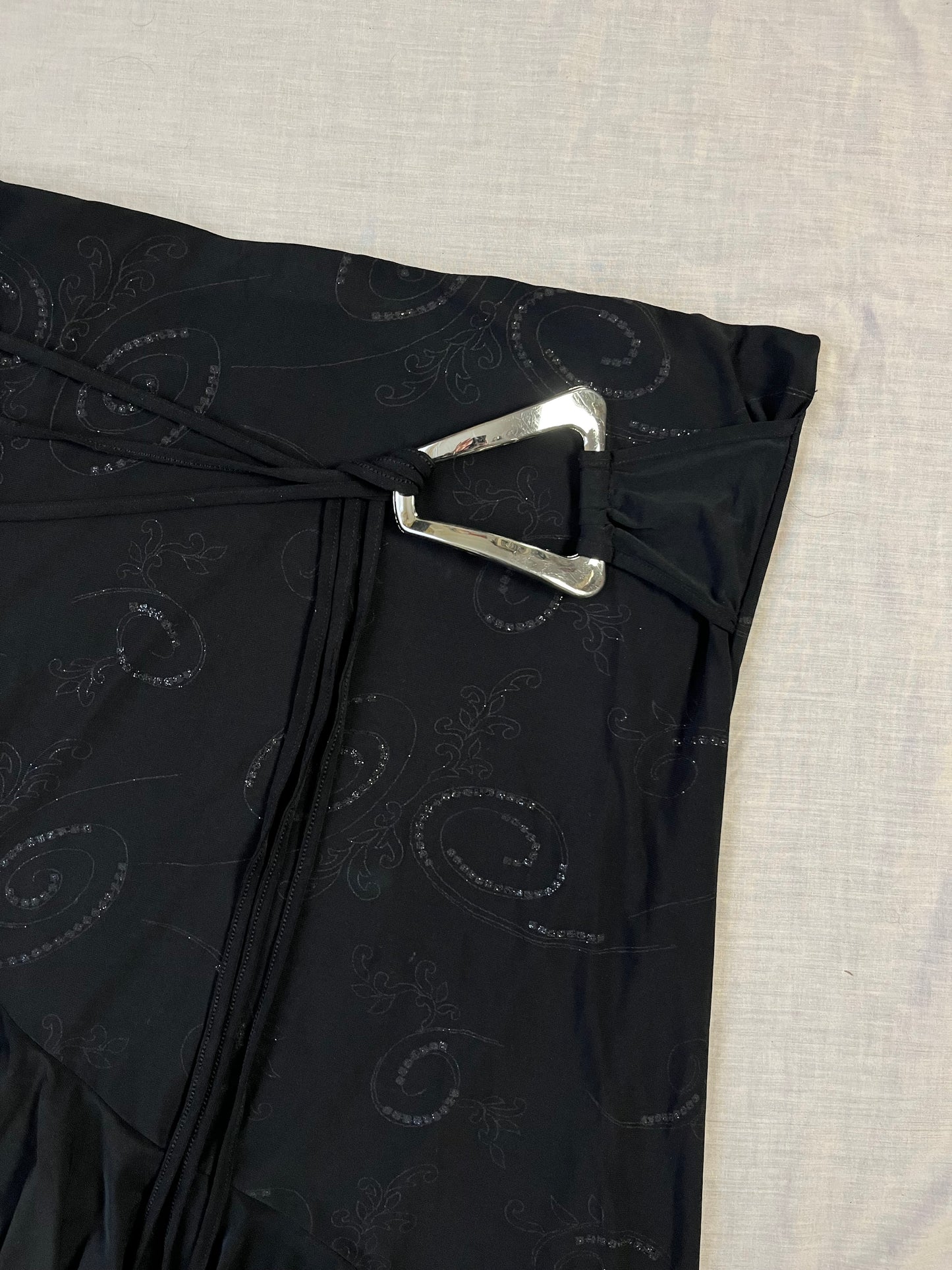 Black Midi Skirt With Swirl Design UK 10-14