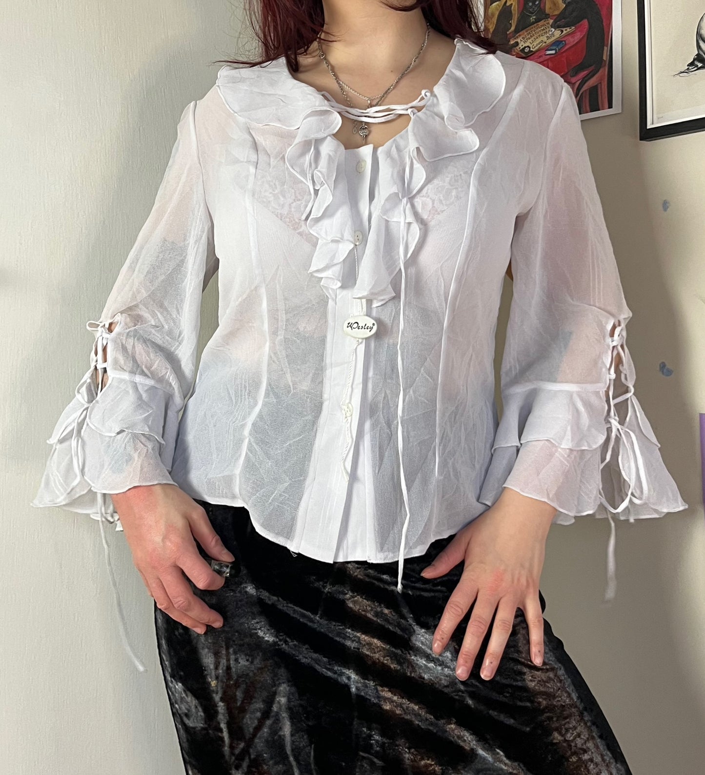 White Mesh Top UK 14