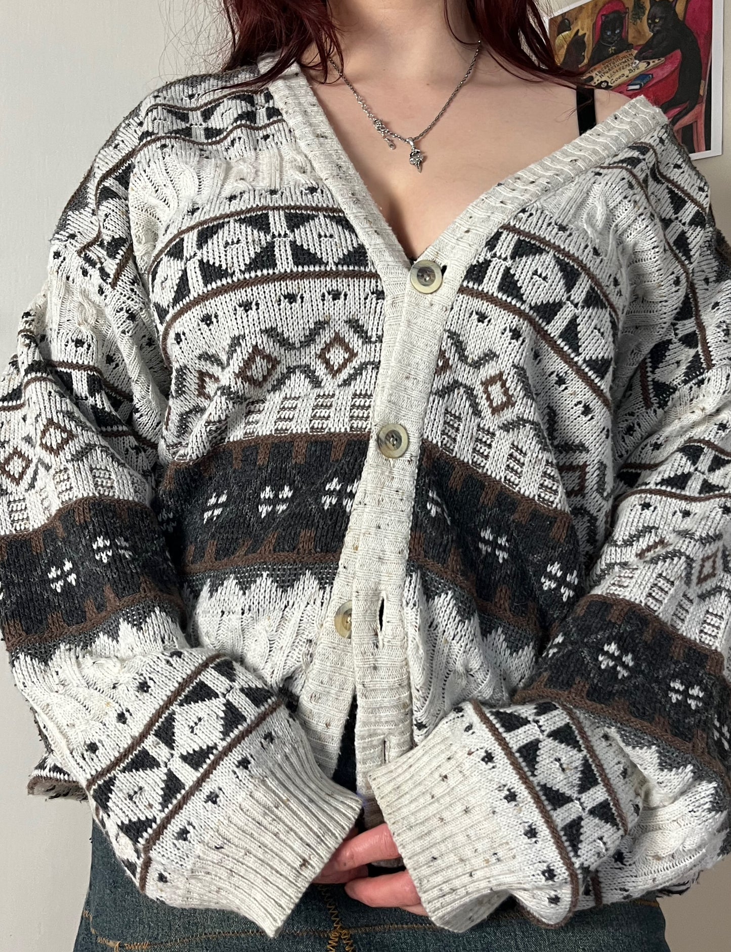 Brown and White Cardigan XXL