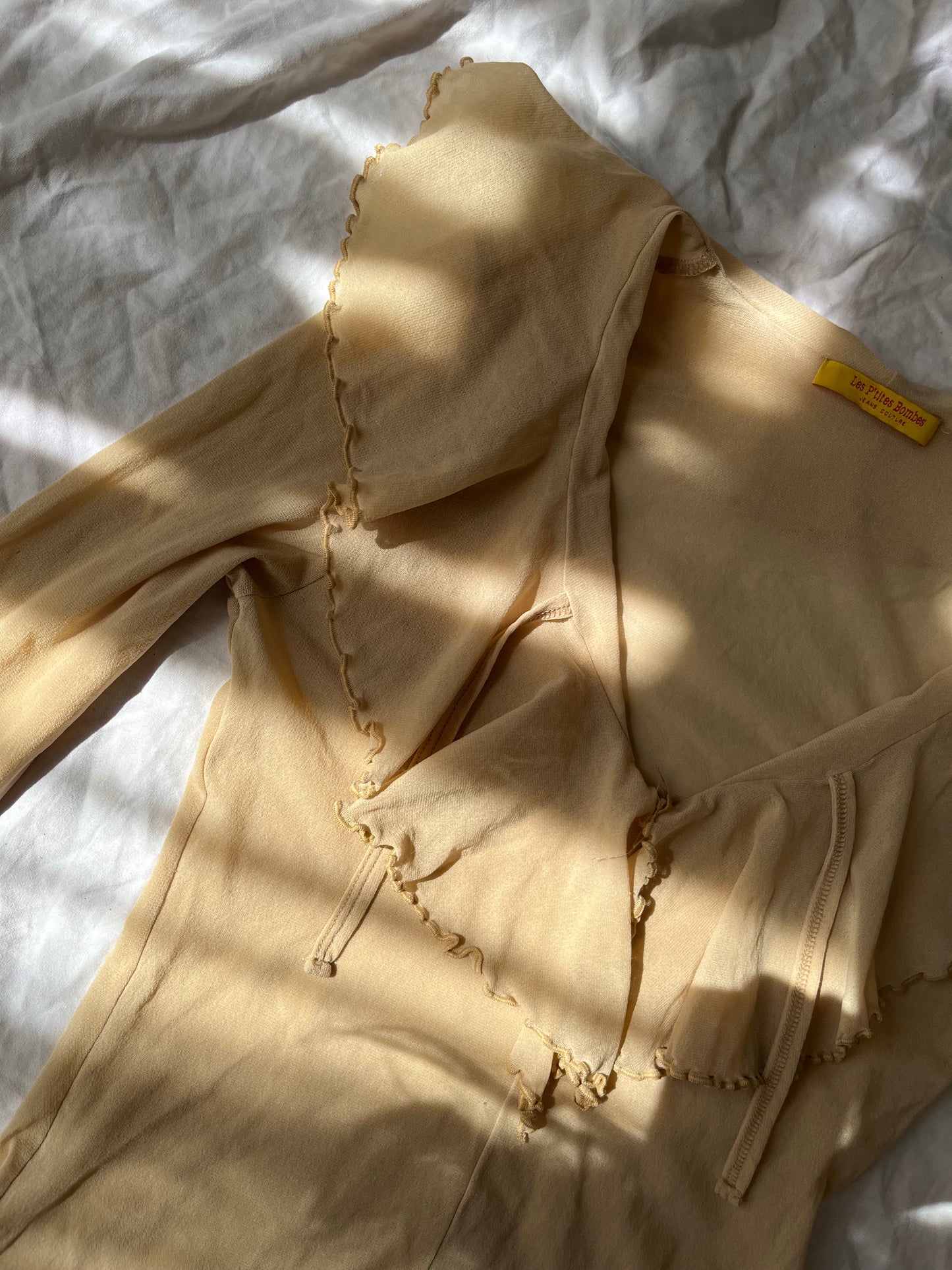 Cream Mesh Flared Sleeve Top UK 6-10