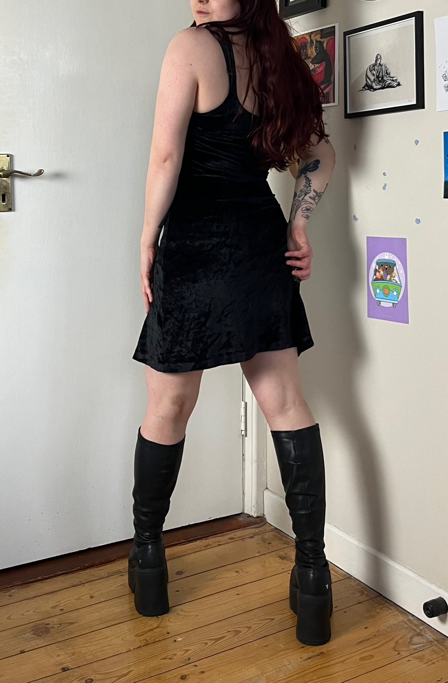 Black Velvet Mini Dress UK 8-10