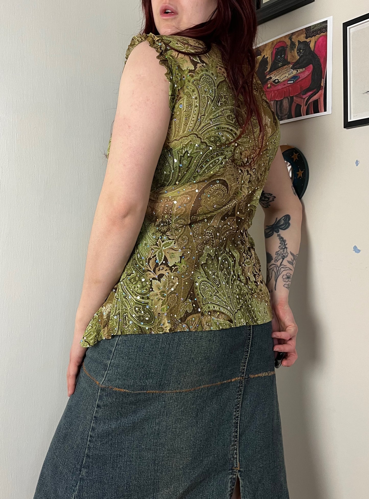 Green Sequined Top UK 8-10