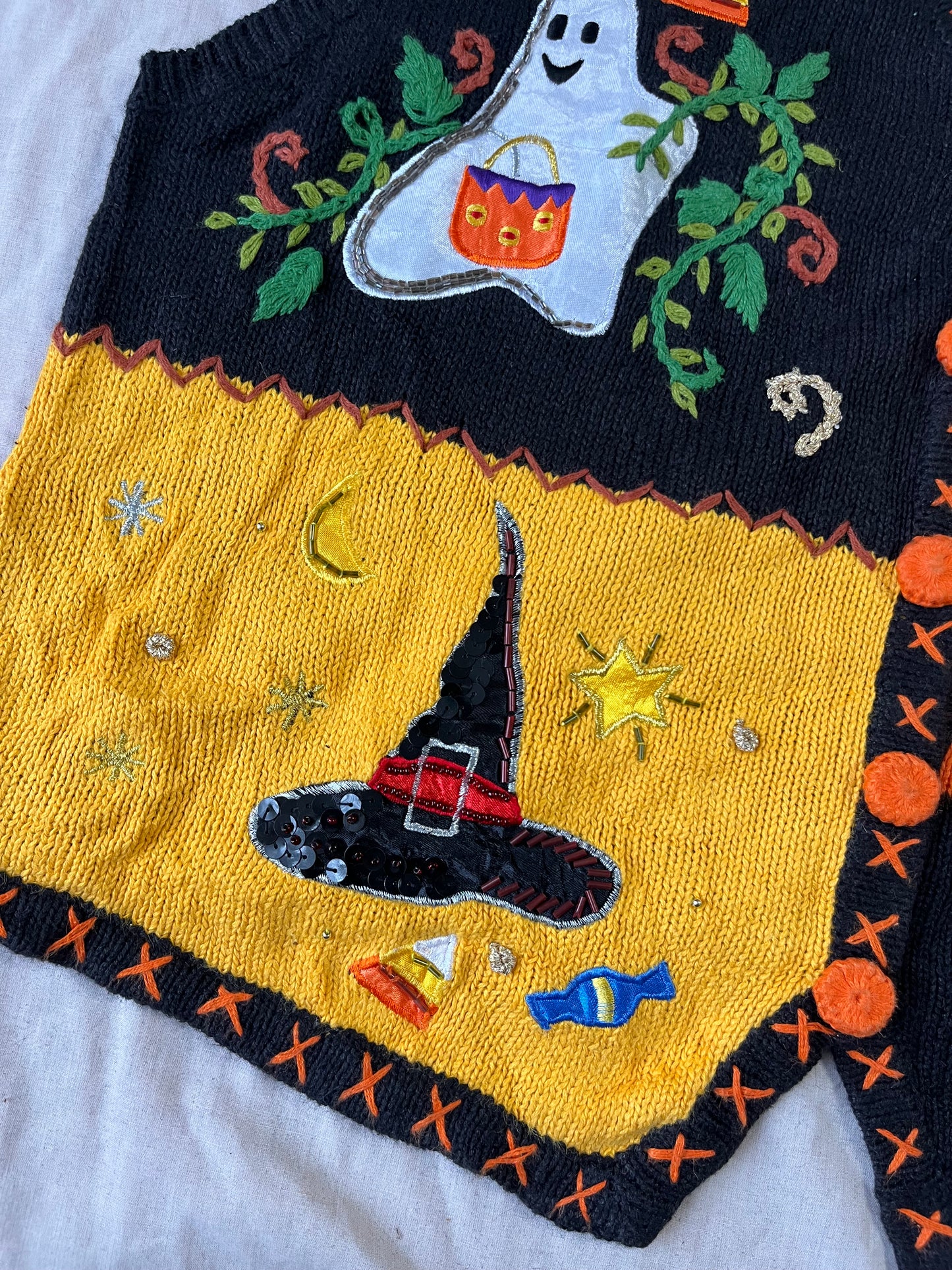 Ghost Town 1990s Halloween Sweater Vest L