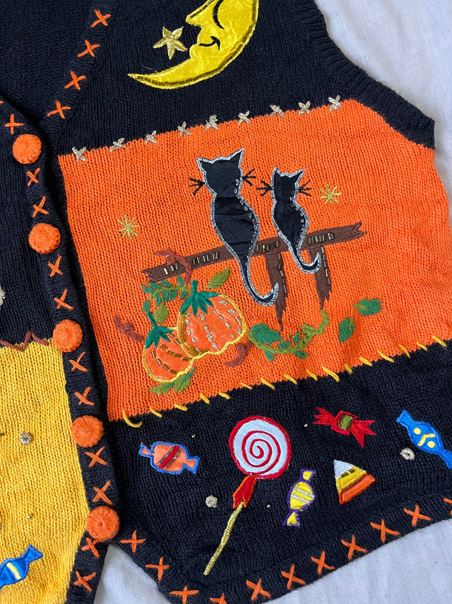 Ghost Town 1990s Halloween Sweater Vest L