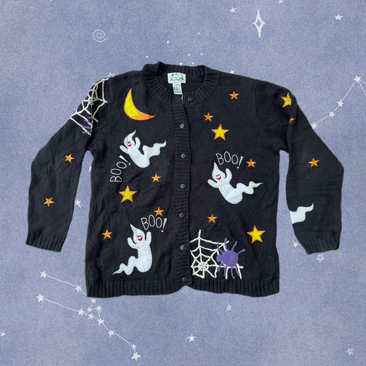 Boo To You! 1990s Halloween Cardigan L