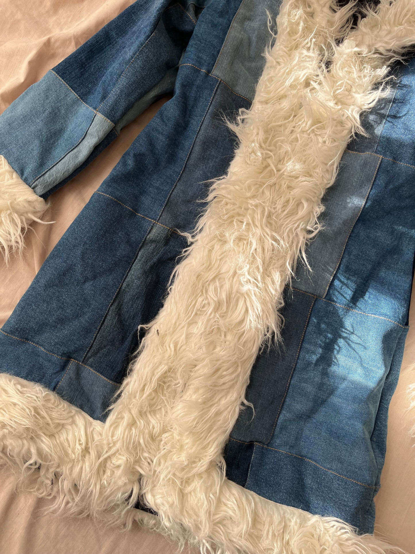 Recycled Denim Afghan Coat - Size S