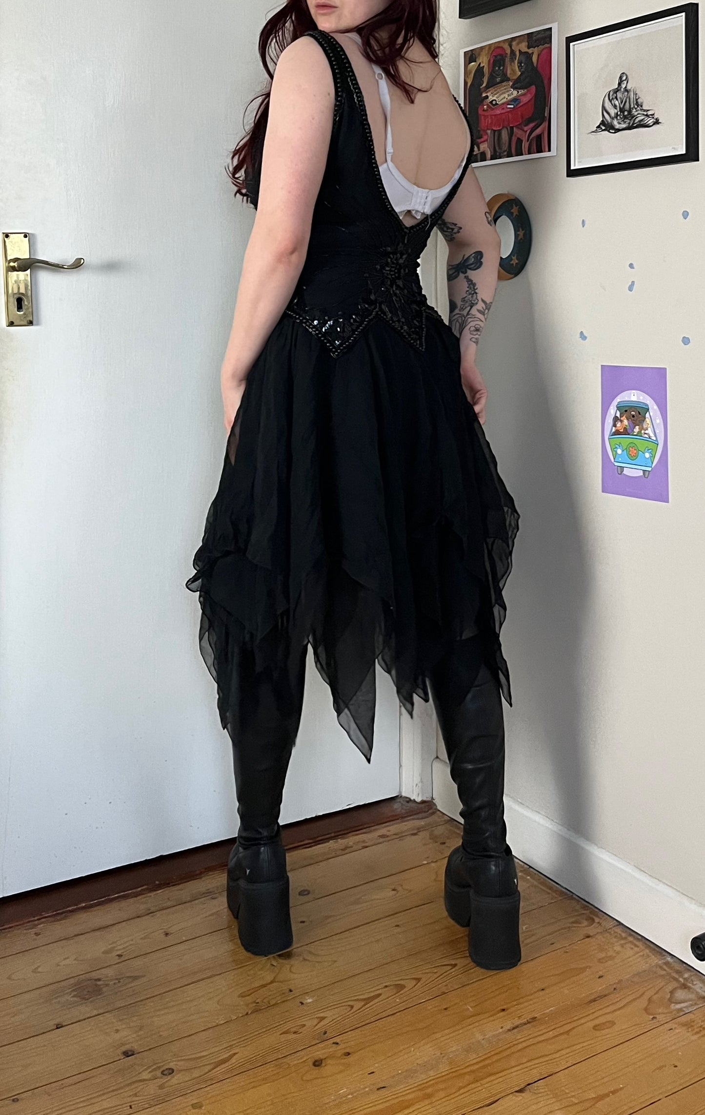 Black Beaded Dress UK 12