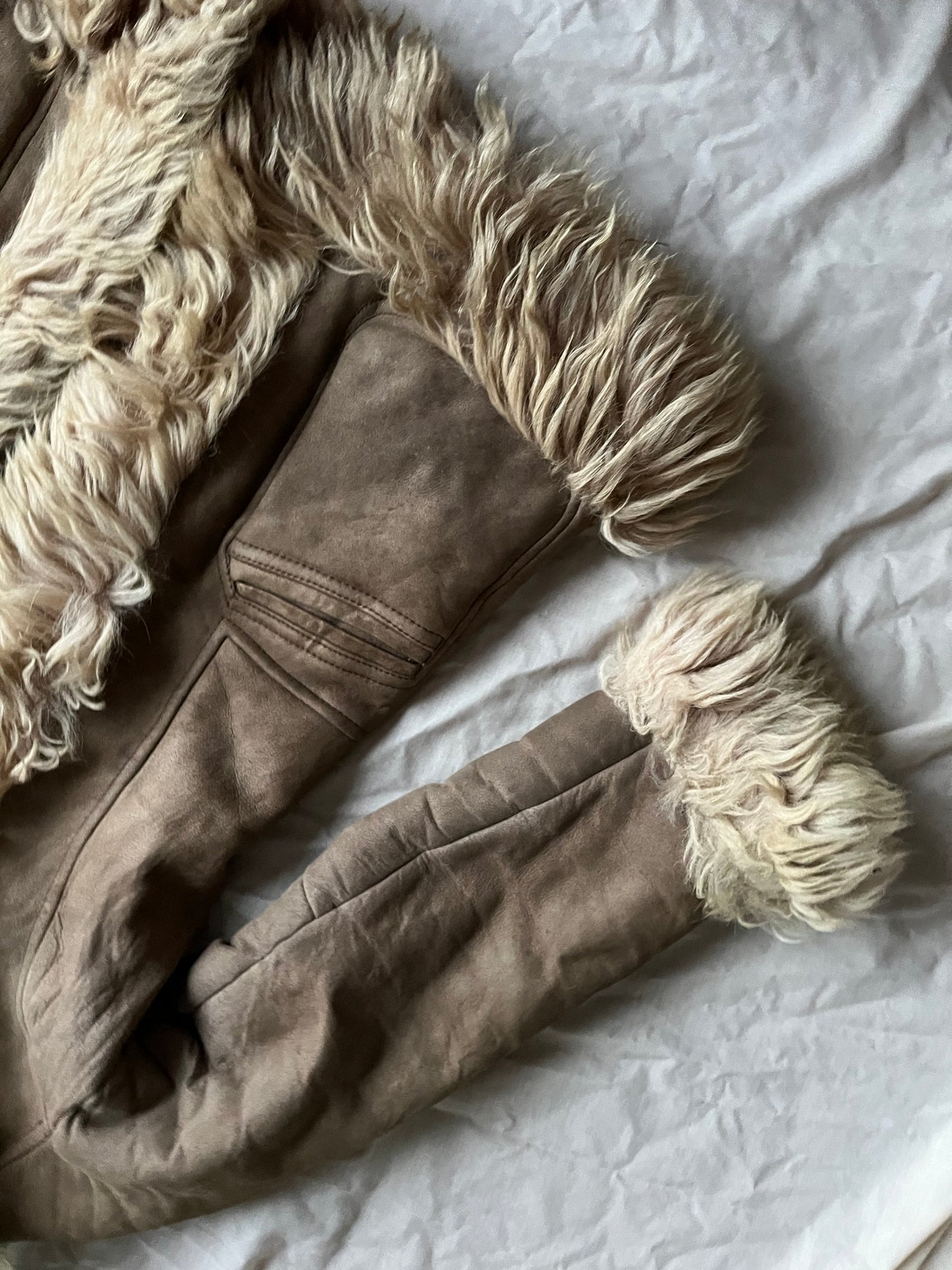 Tan Shearling Afghan Coat - Size M