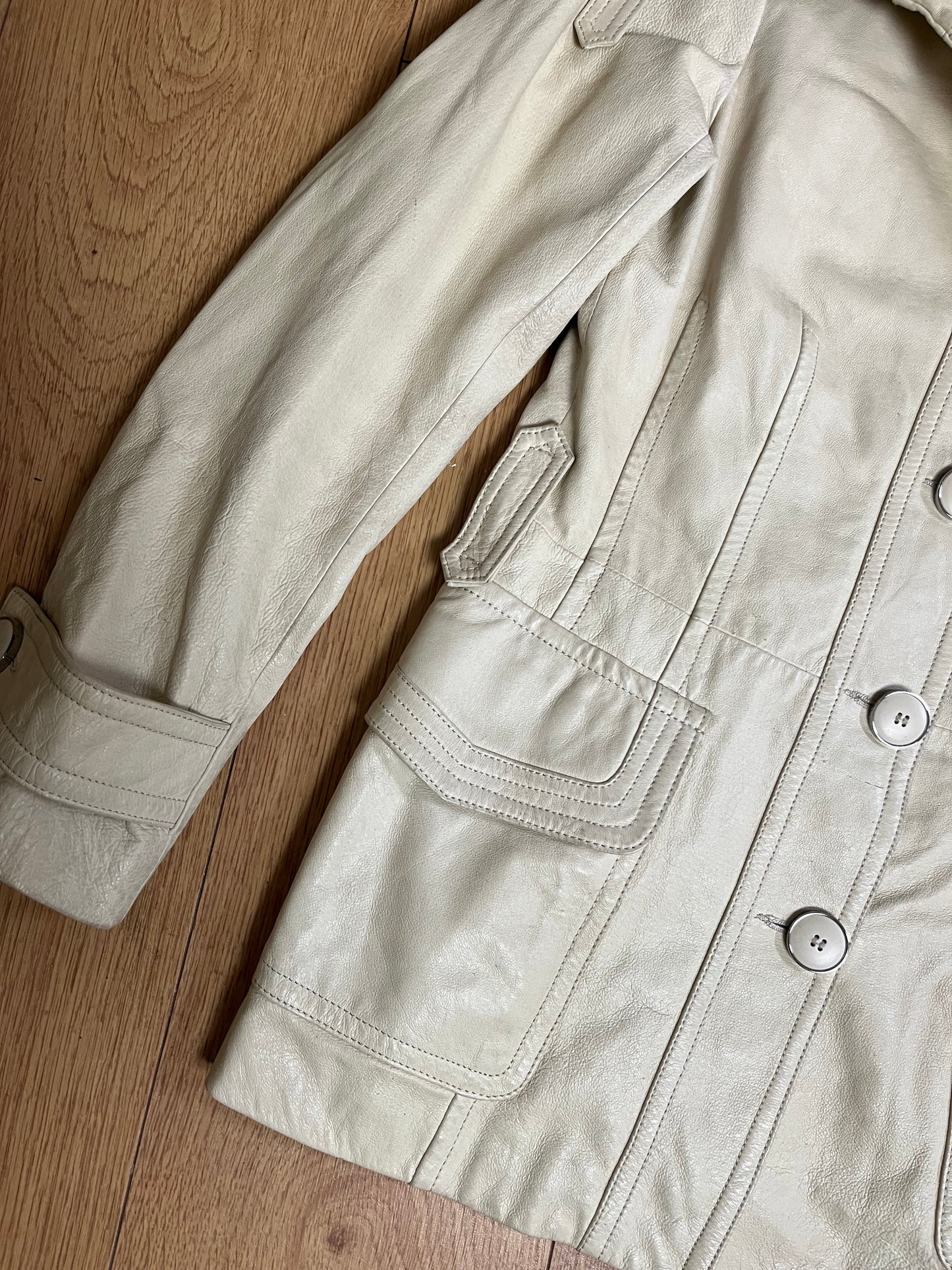 Cream Leather Jacket UK 10