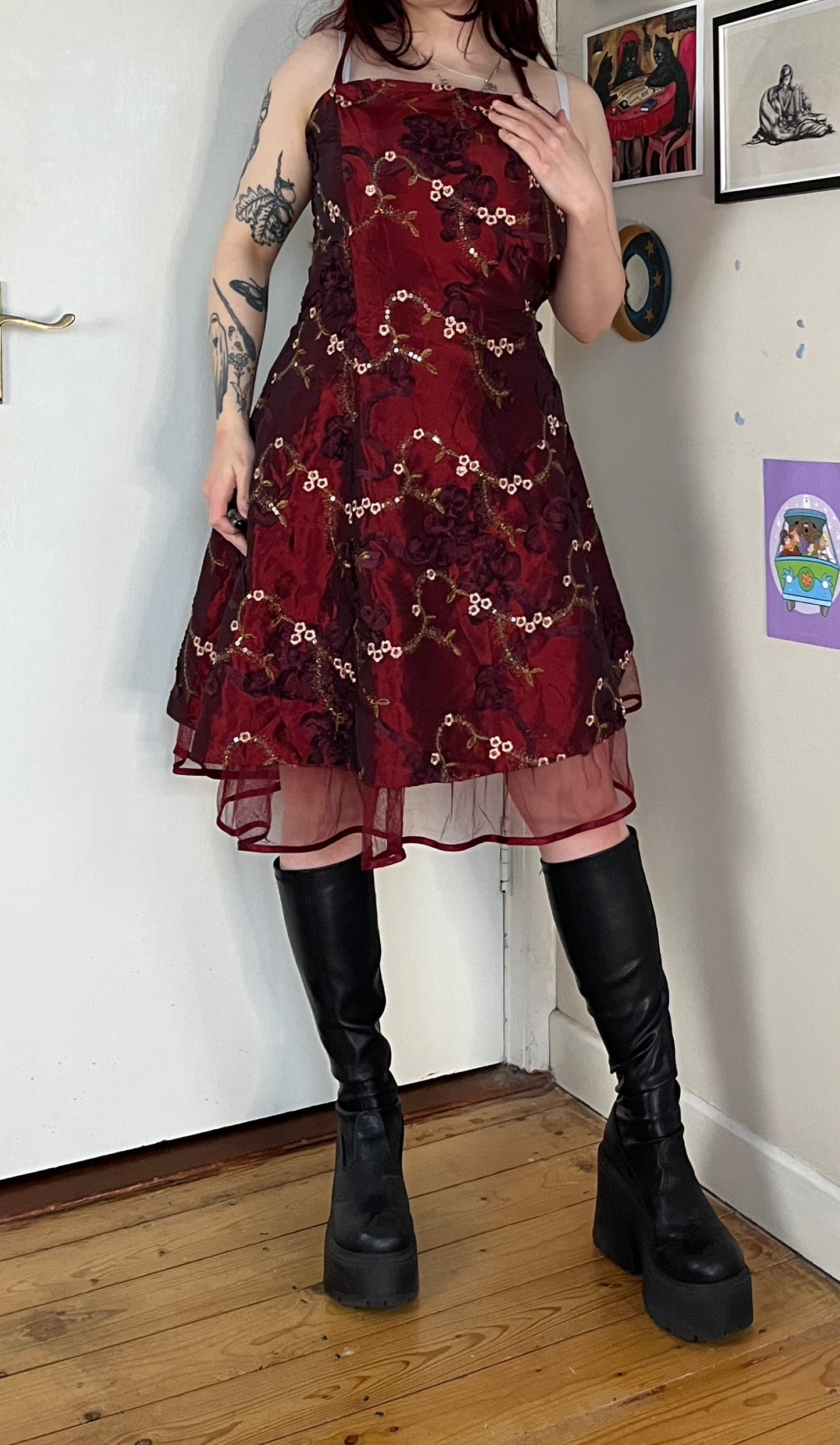 Red Floral Dress UK 8-10