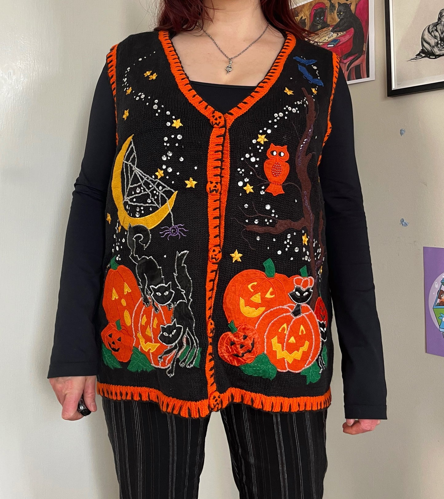 Pumpkin Patch 1990s Halloween Sweater Vest XL/2X
