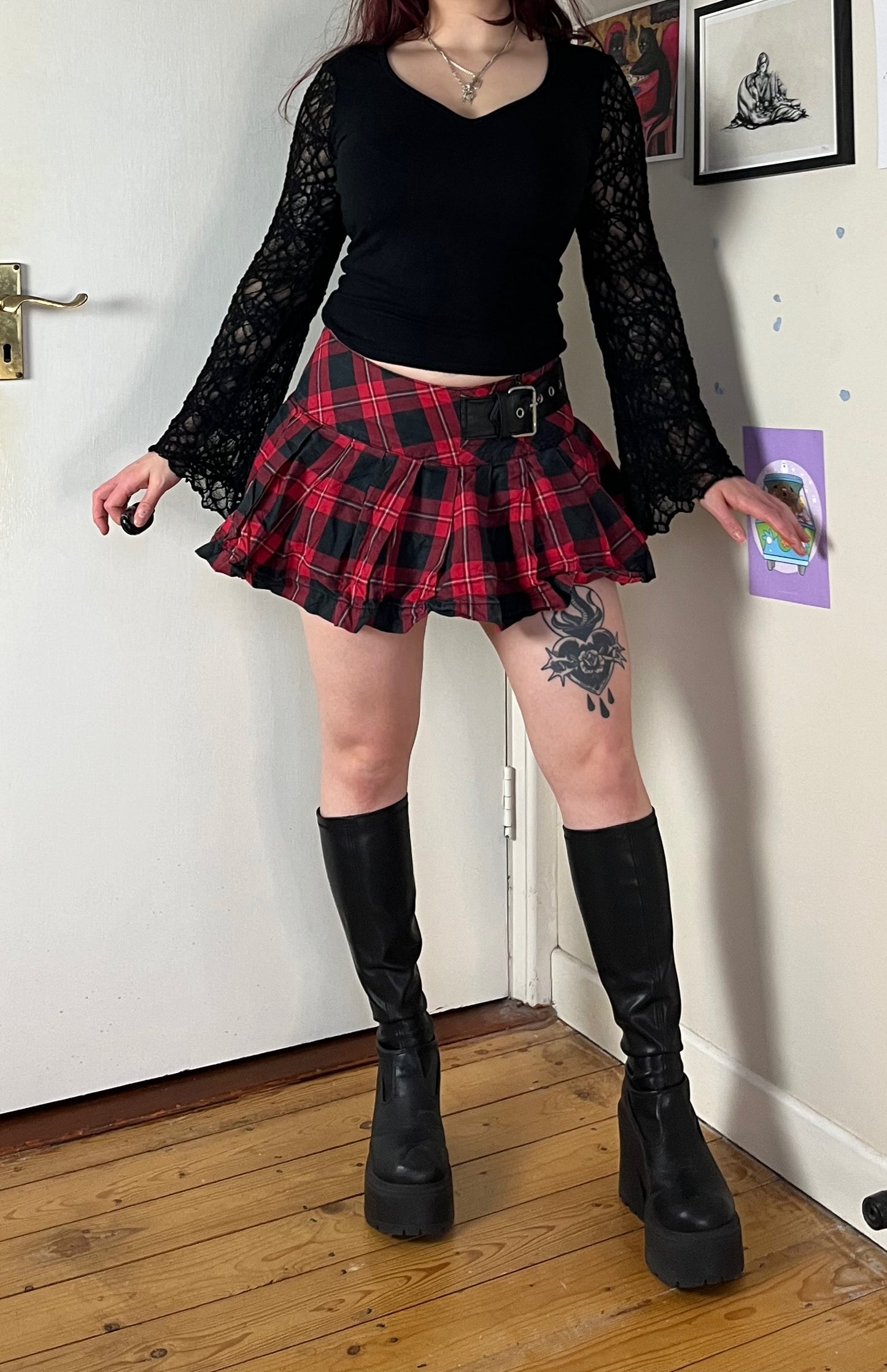 Red Plaid Mini Skirt UK 10-12