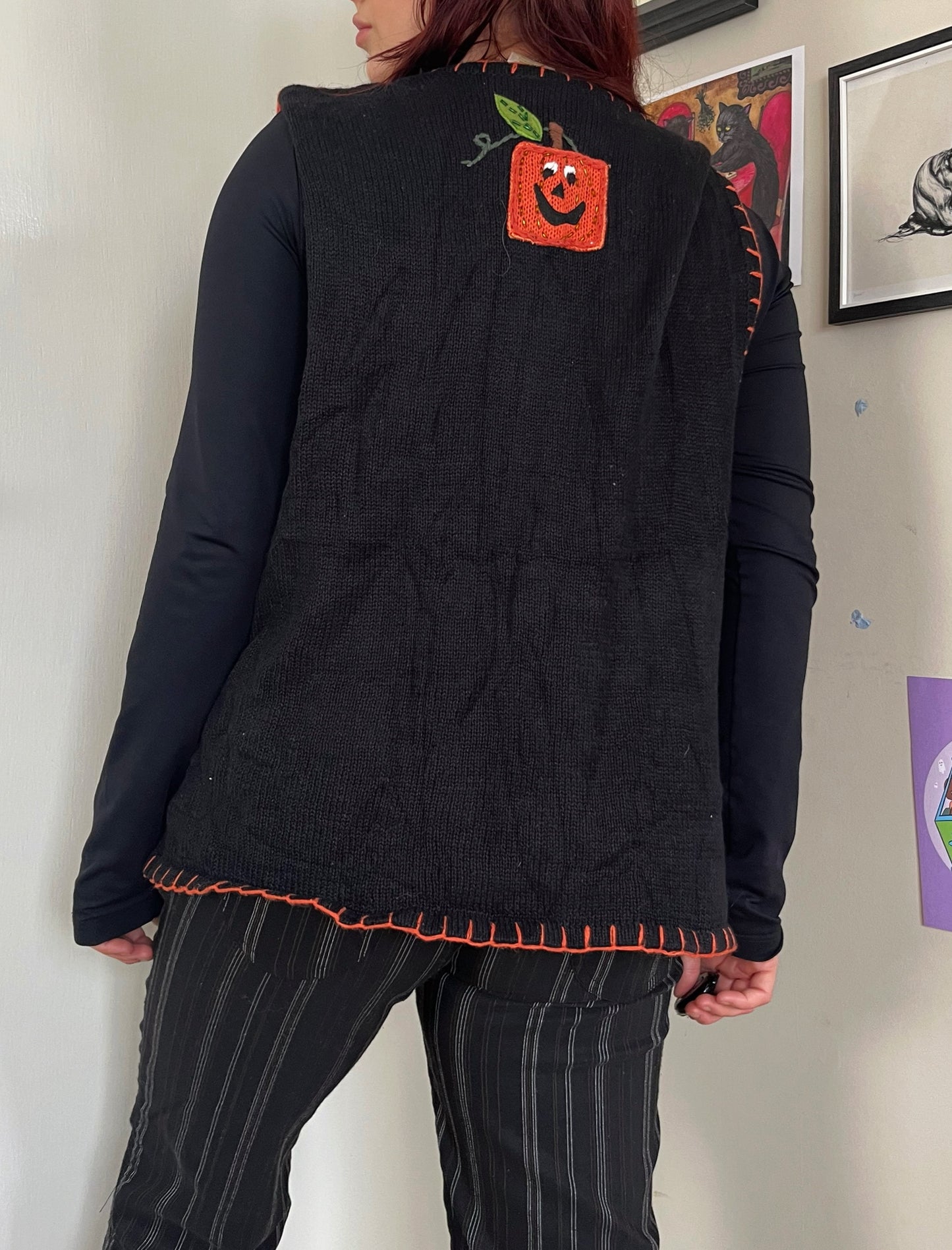 Jack O' Lantern 1990s Halloween Sweater Vest XL