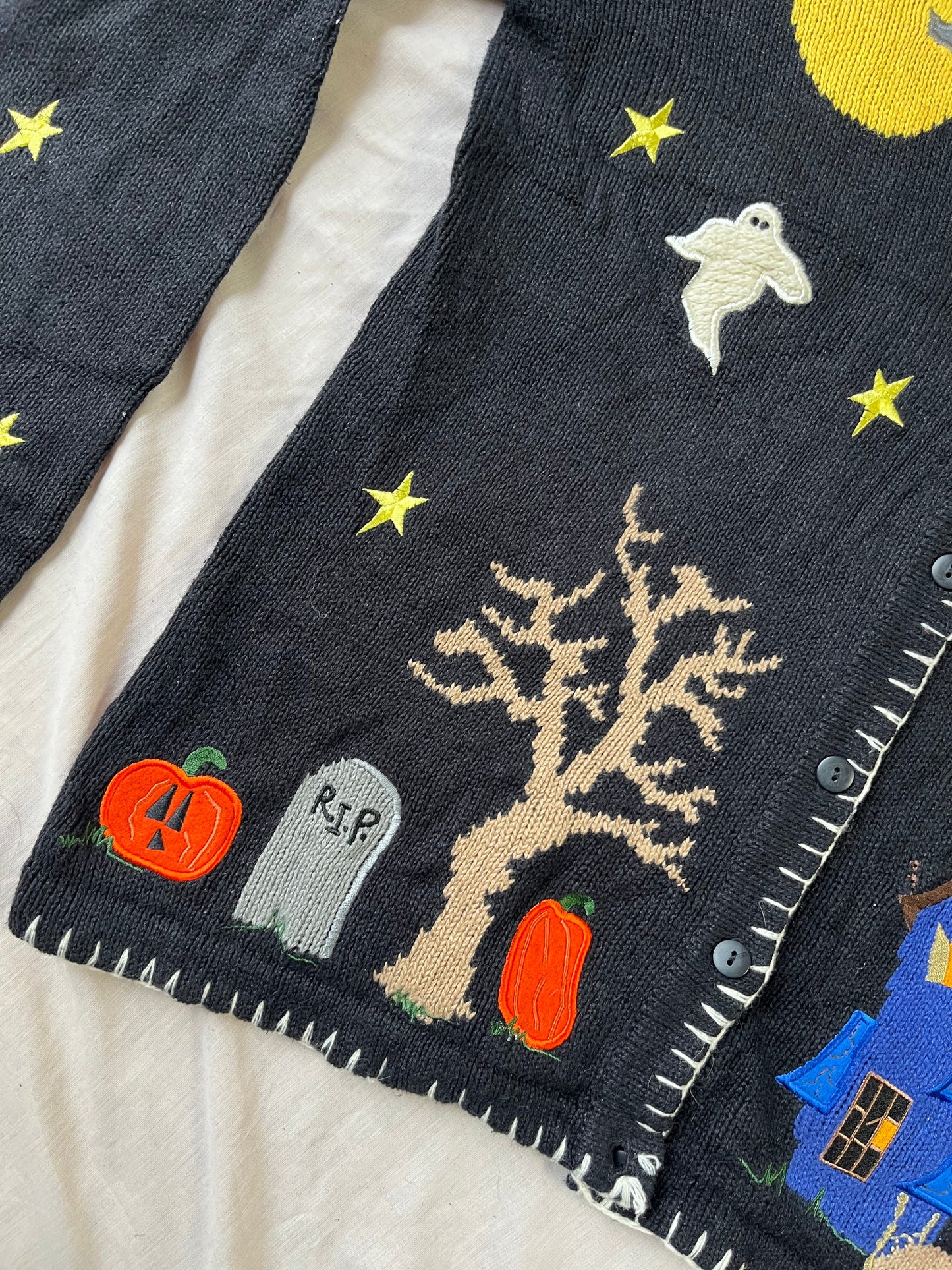 Haunted House 1990s Halloween Cardigan S/M