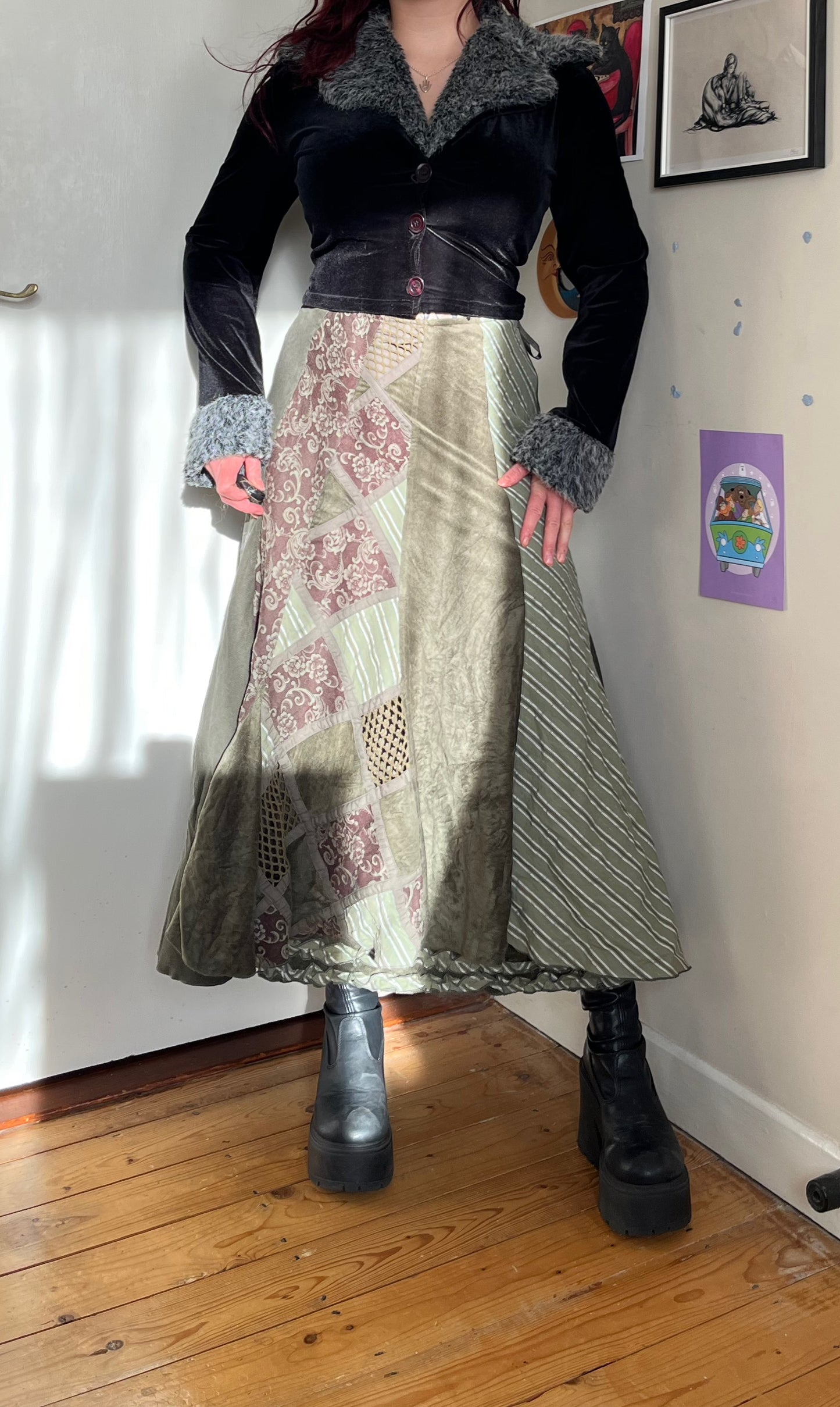 Patchwork Green Skirt - UK 14