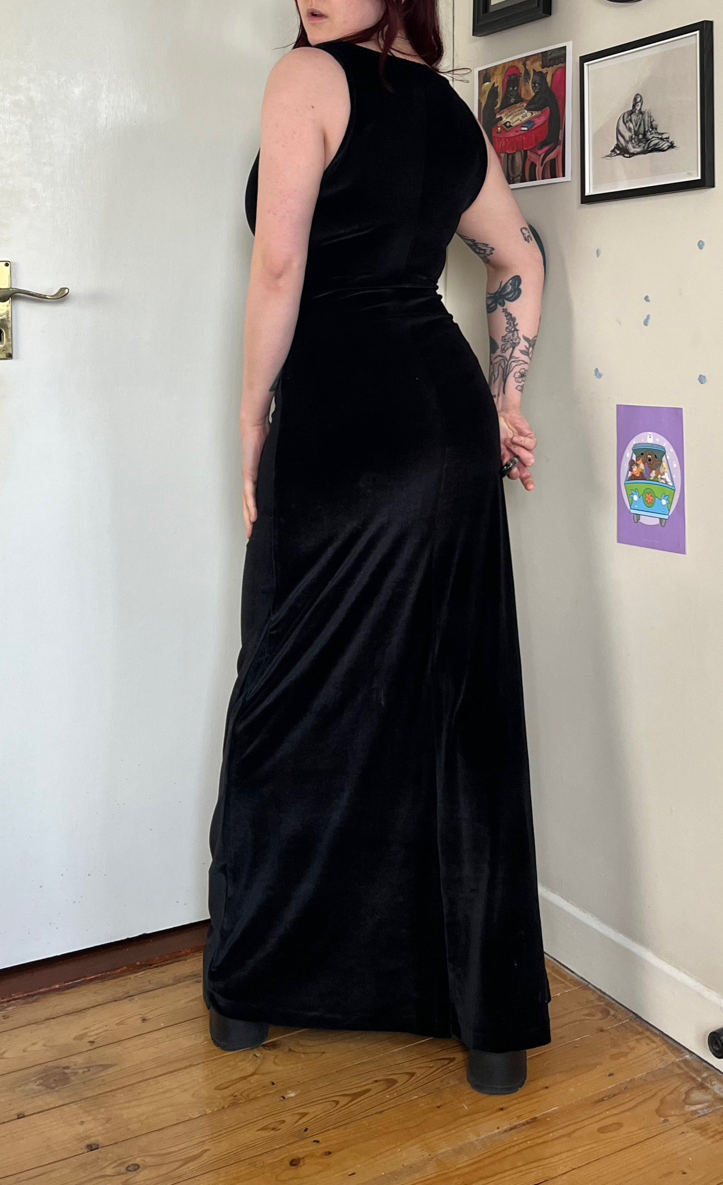 Black Velvet Maxi Dress UK 10-12