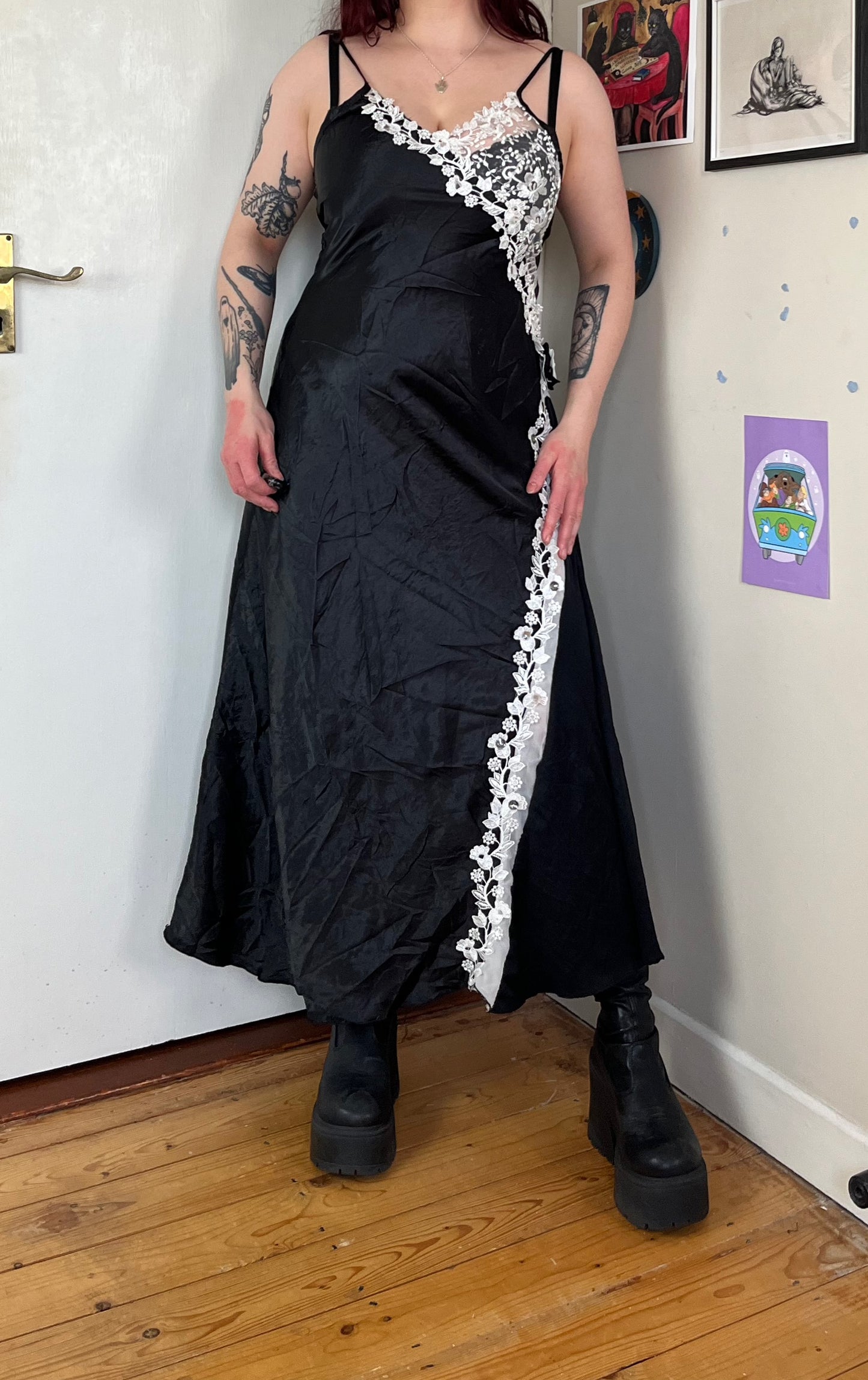 Black Lace Slip Dress - UK 10