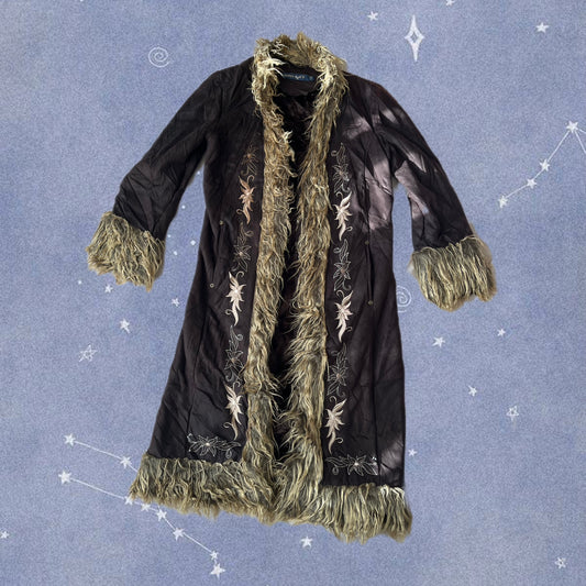 Brown Embroidered Afghan Coat - Size S