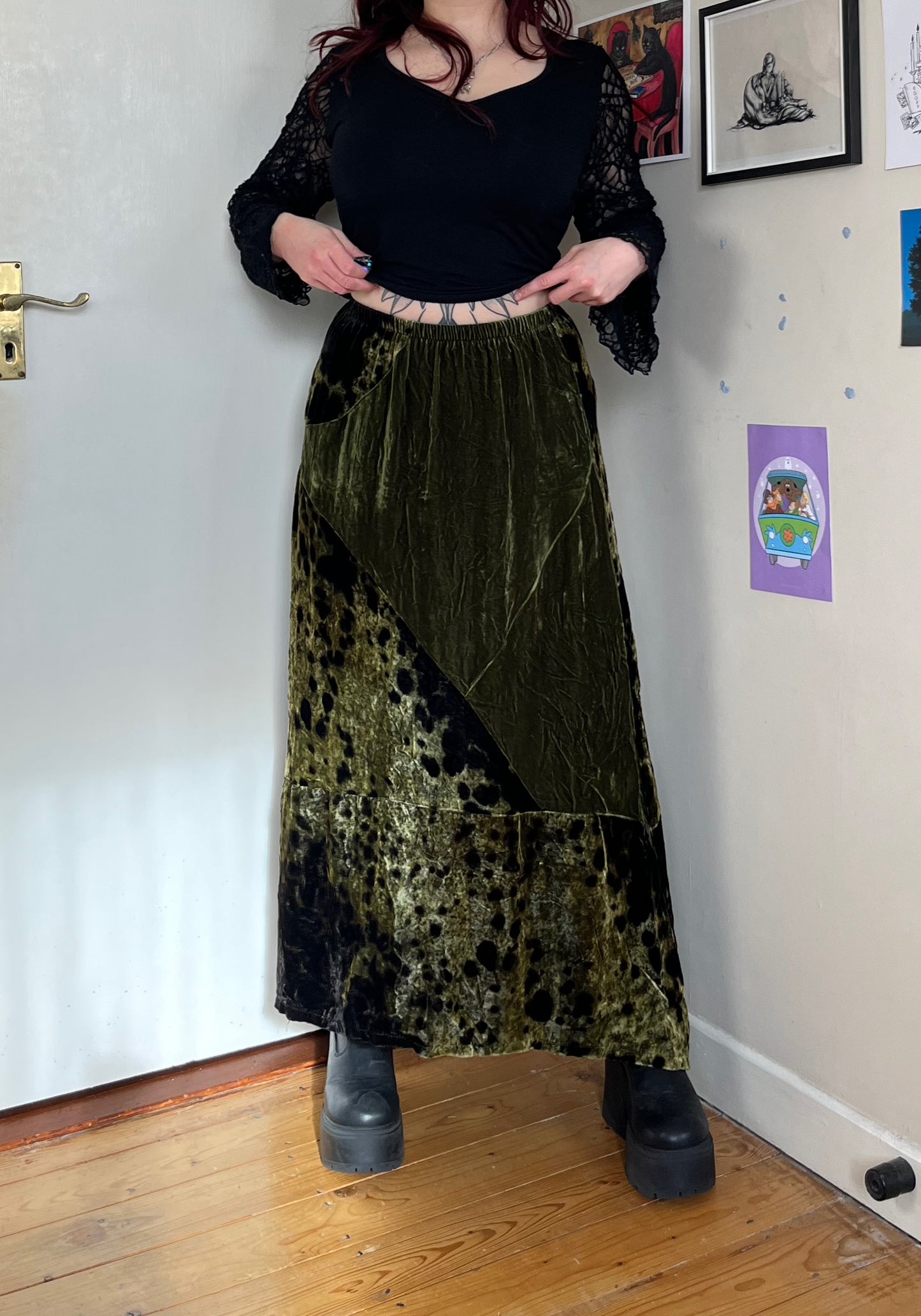 Green Velvet Skirt UK 8-12