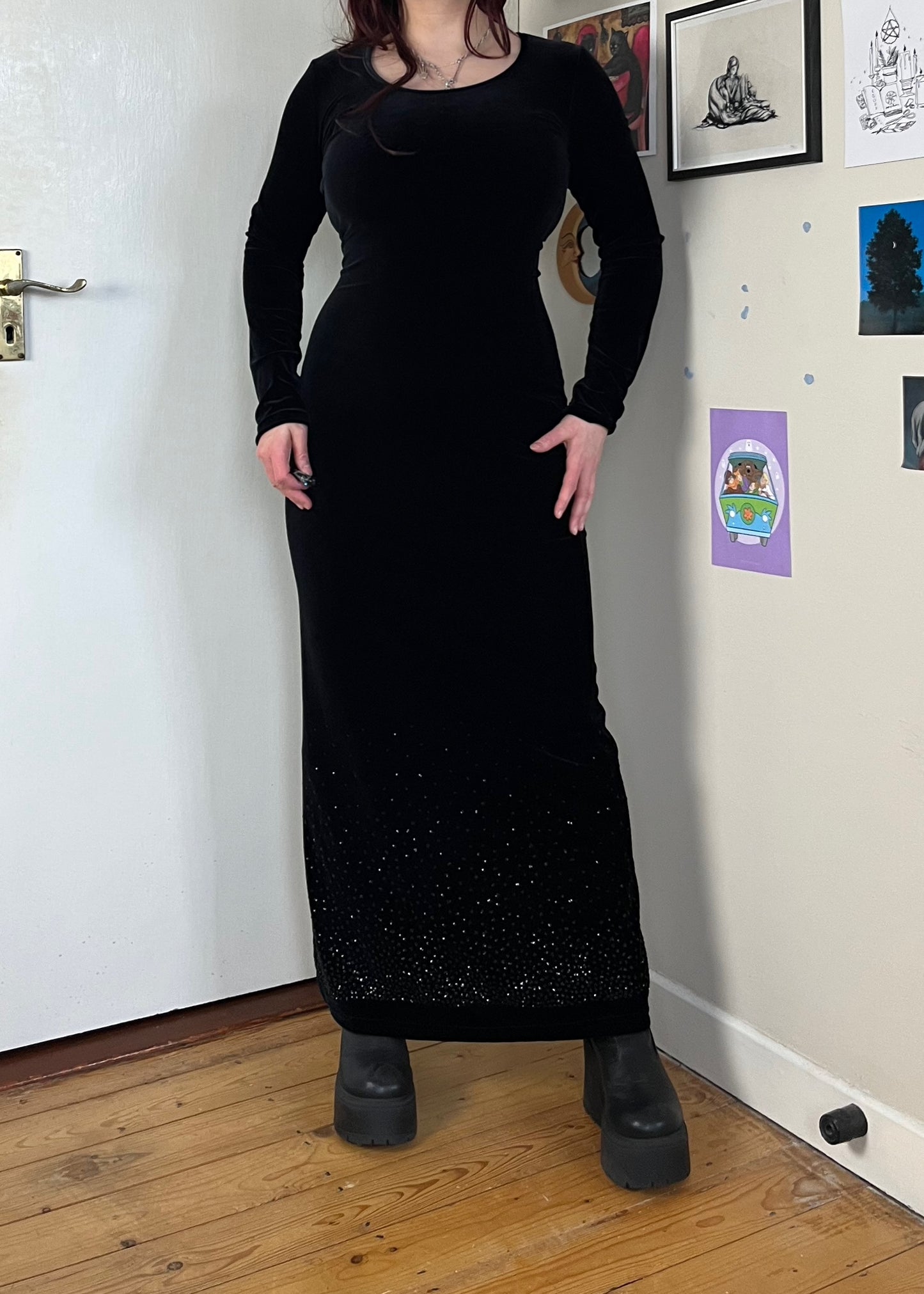 Glittery Black Velvet Dress UK 10-12