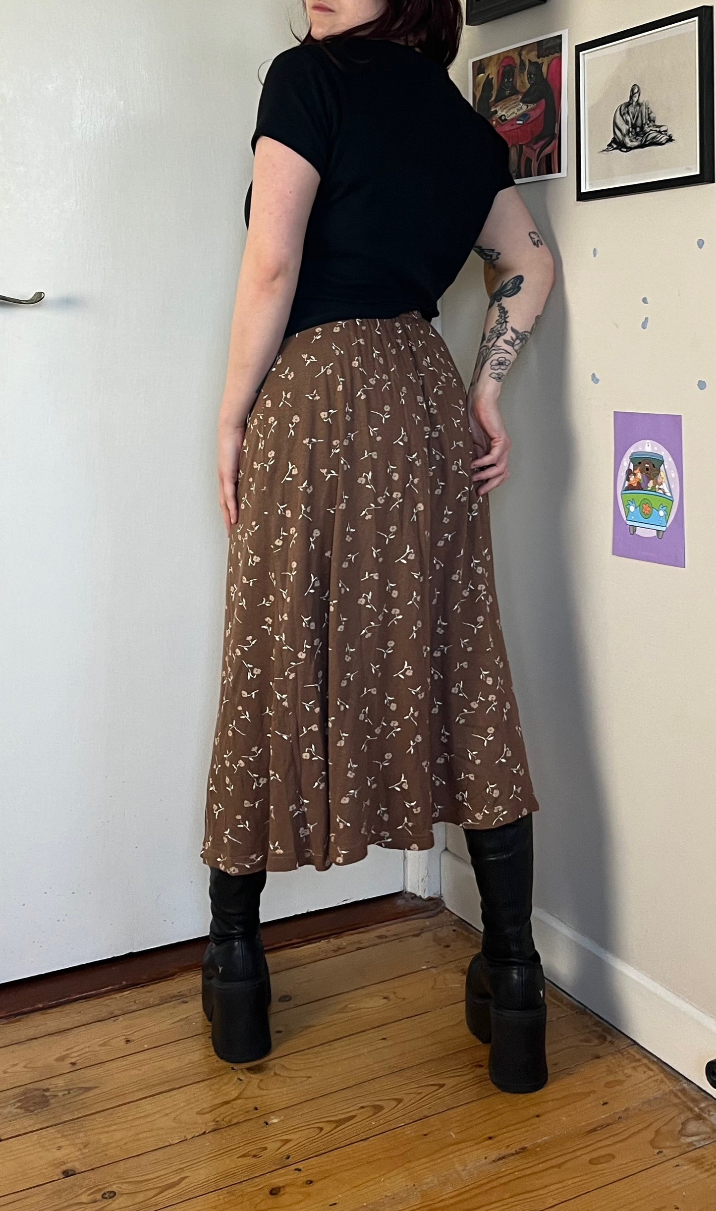 Brown Floral Skirt UK 12-14