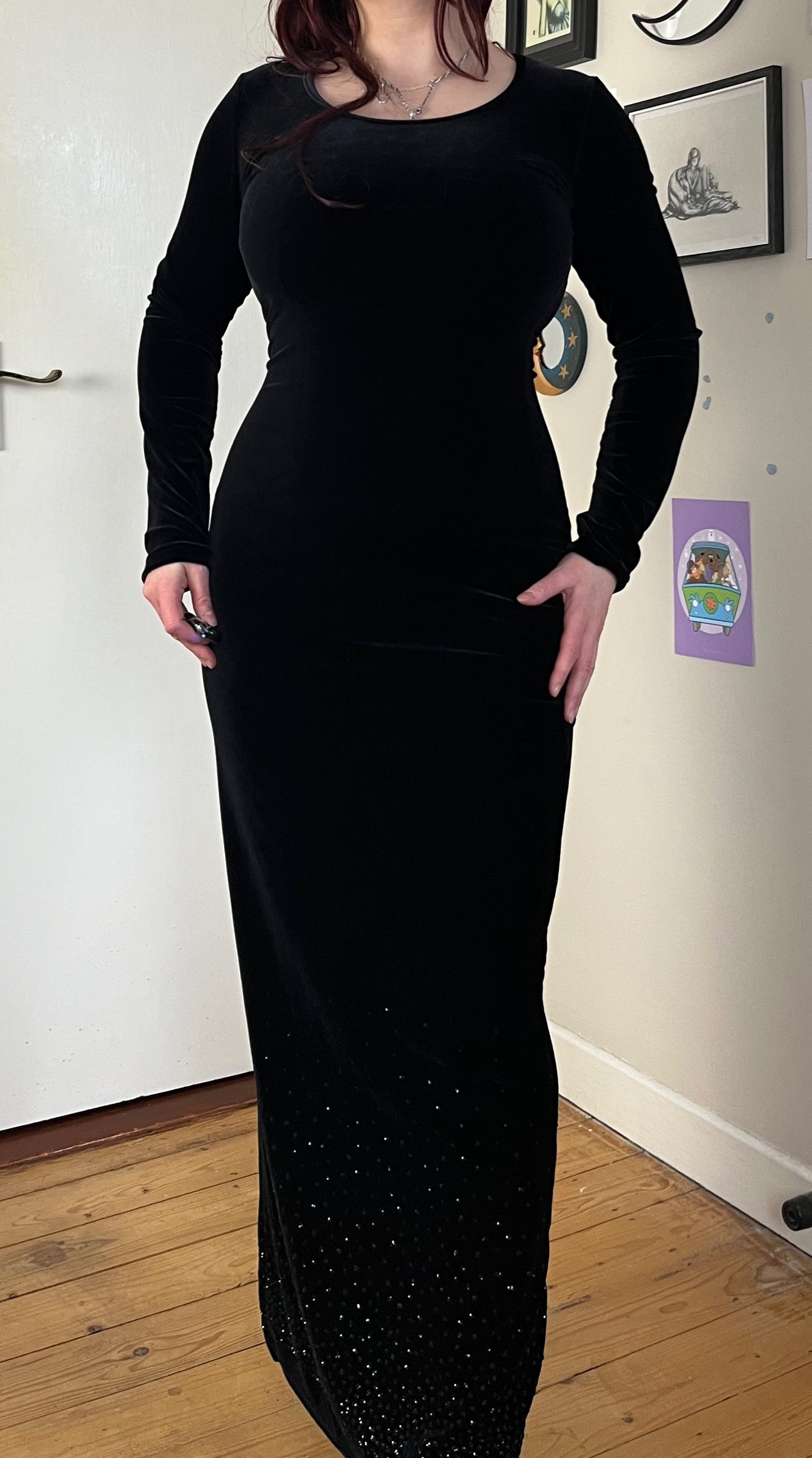 Glittery Black Velvet Dress UK 10-12