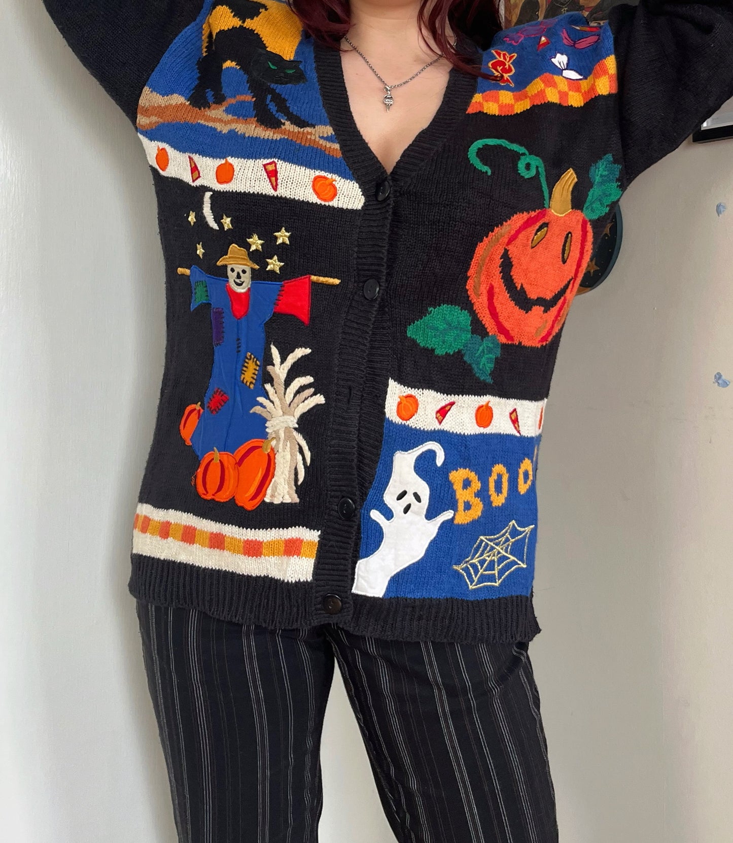 Haunted Harvest 1990s Halloween Cardigan L