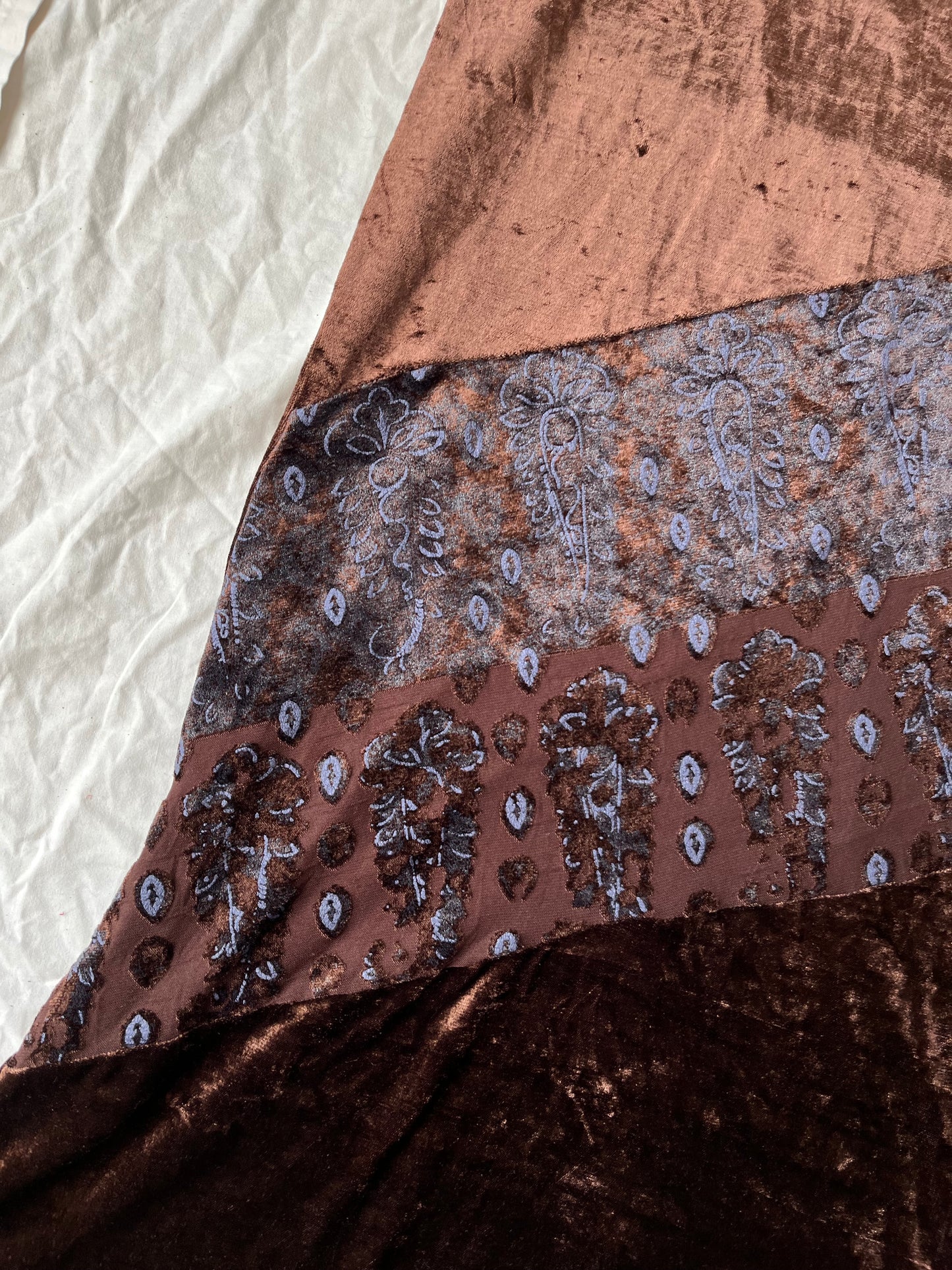 Brown Floral Velvet Skirt UK 10-12