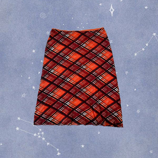 Orange Plaid Midi Skirt UK 10-12