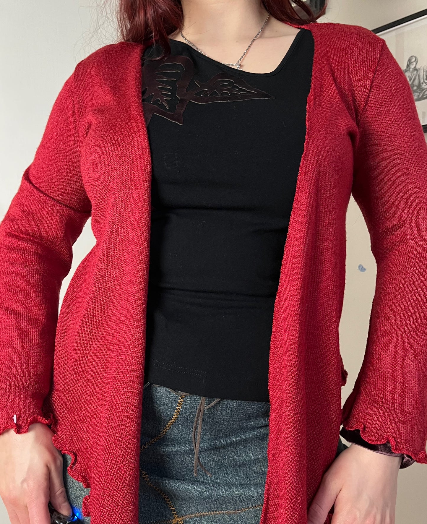 Red Mesh Cardigan M