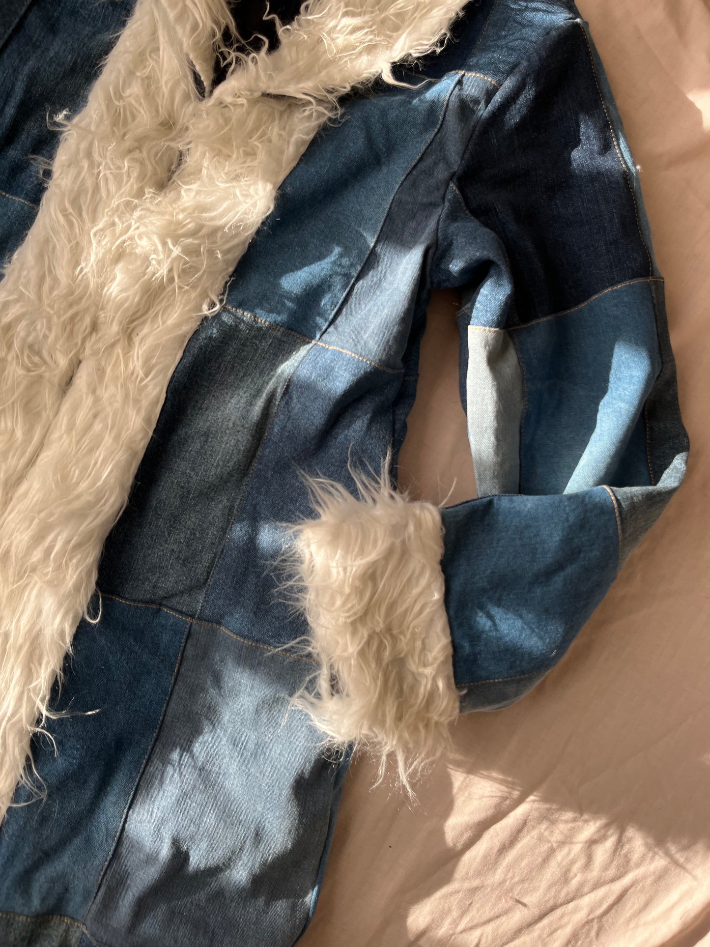 Recycled Denim Afghan Coat - Size M