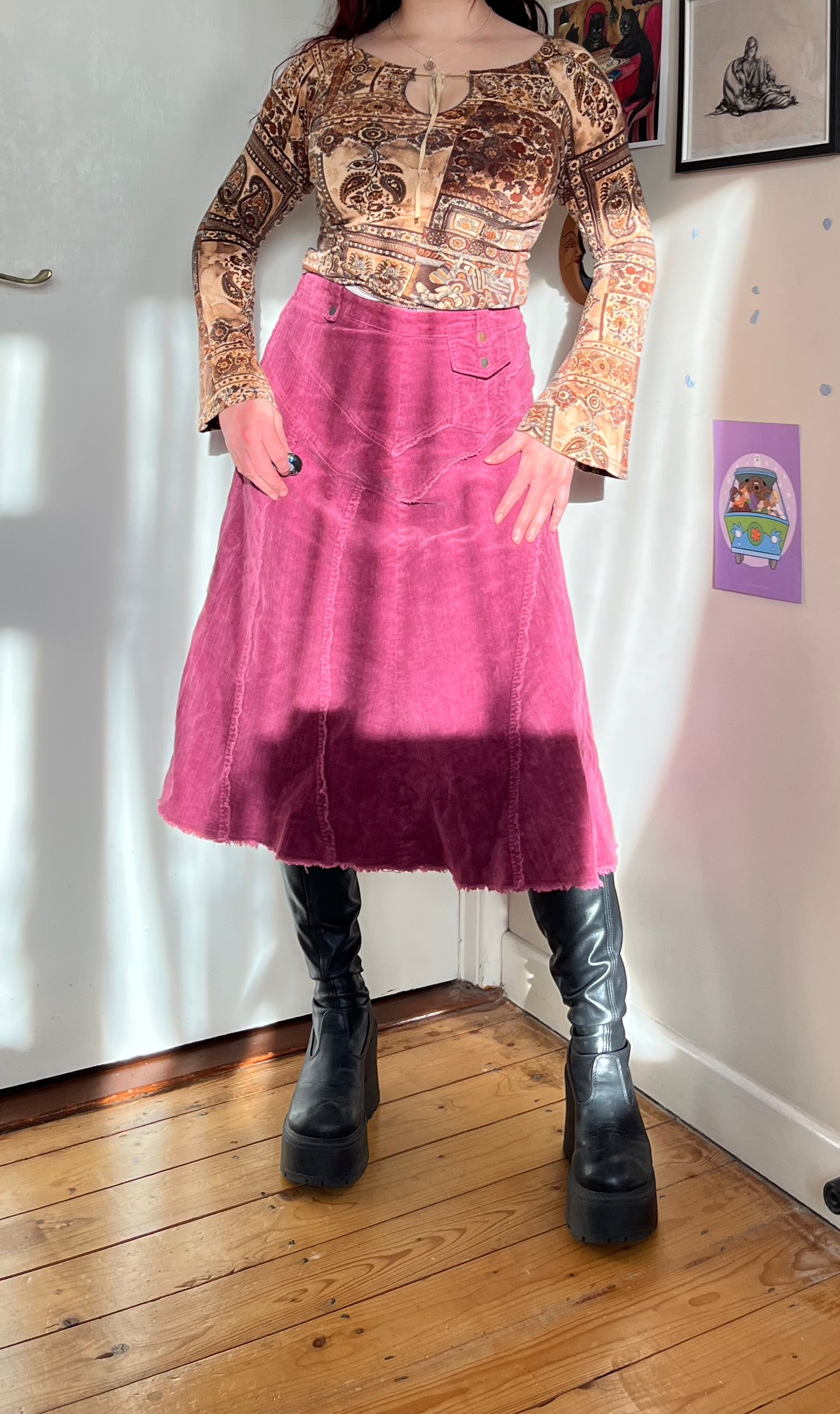 Pink Corduroy Skirt - UK 12-14