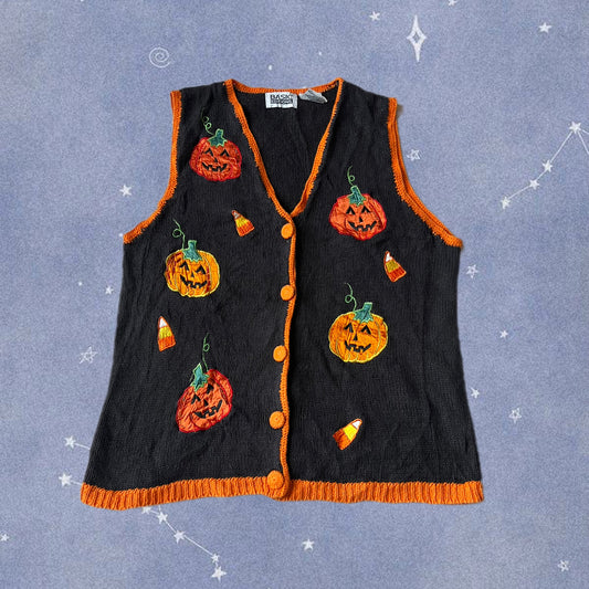 Pumpkin Spice 1990s Halloween Sweater Vest S/M