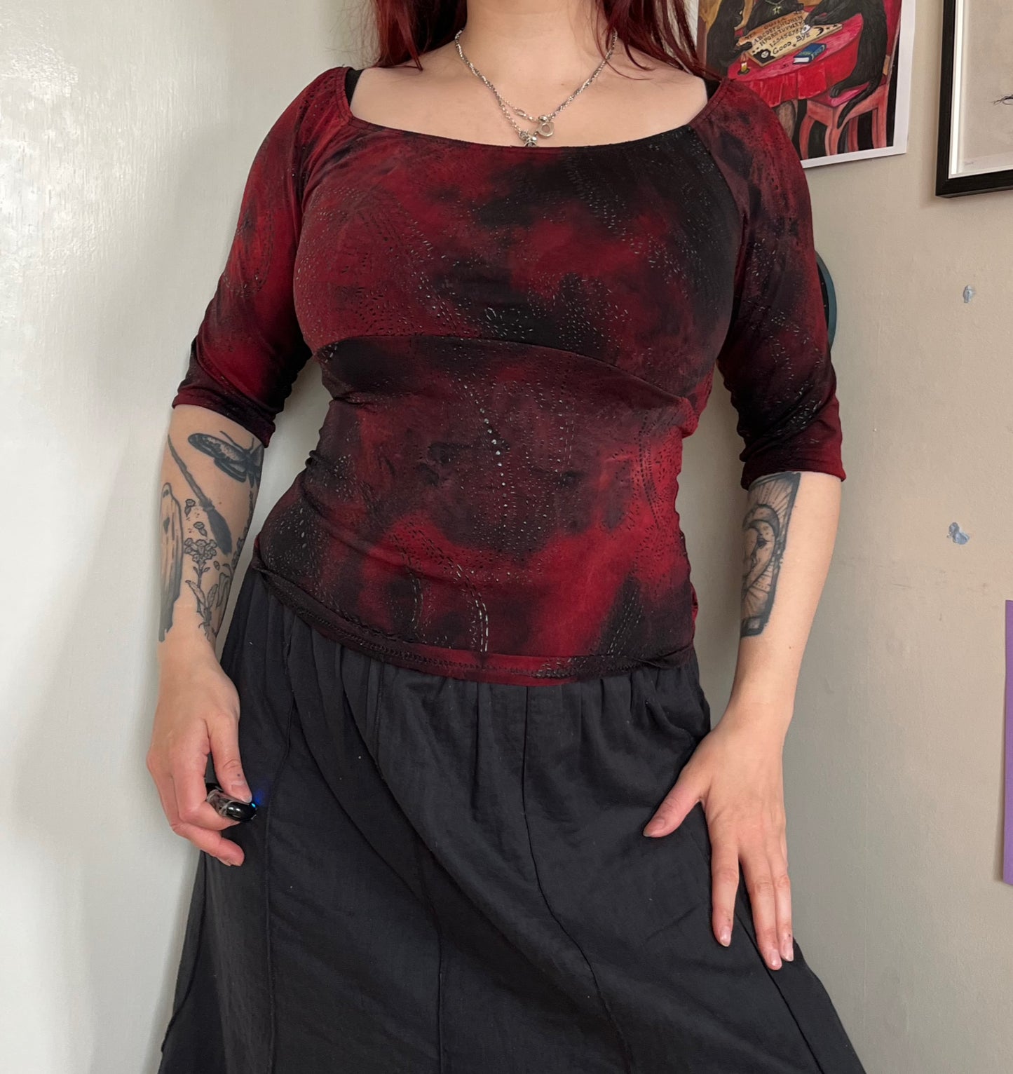 Red/Black Pattern Top UK 8-10
