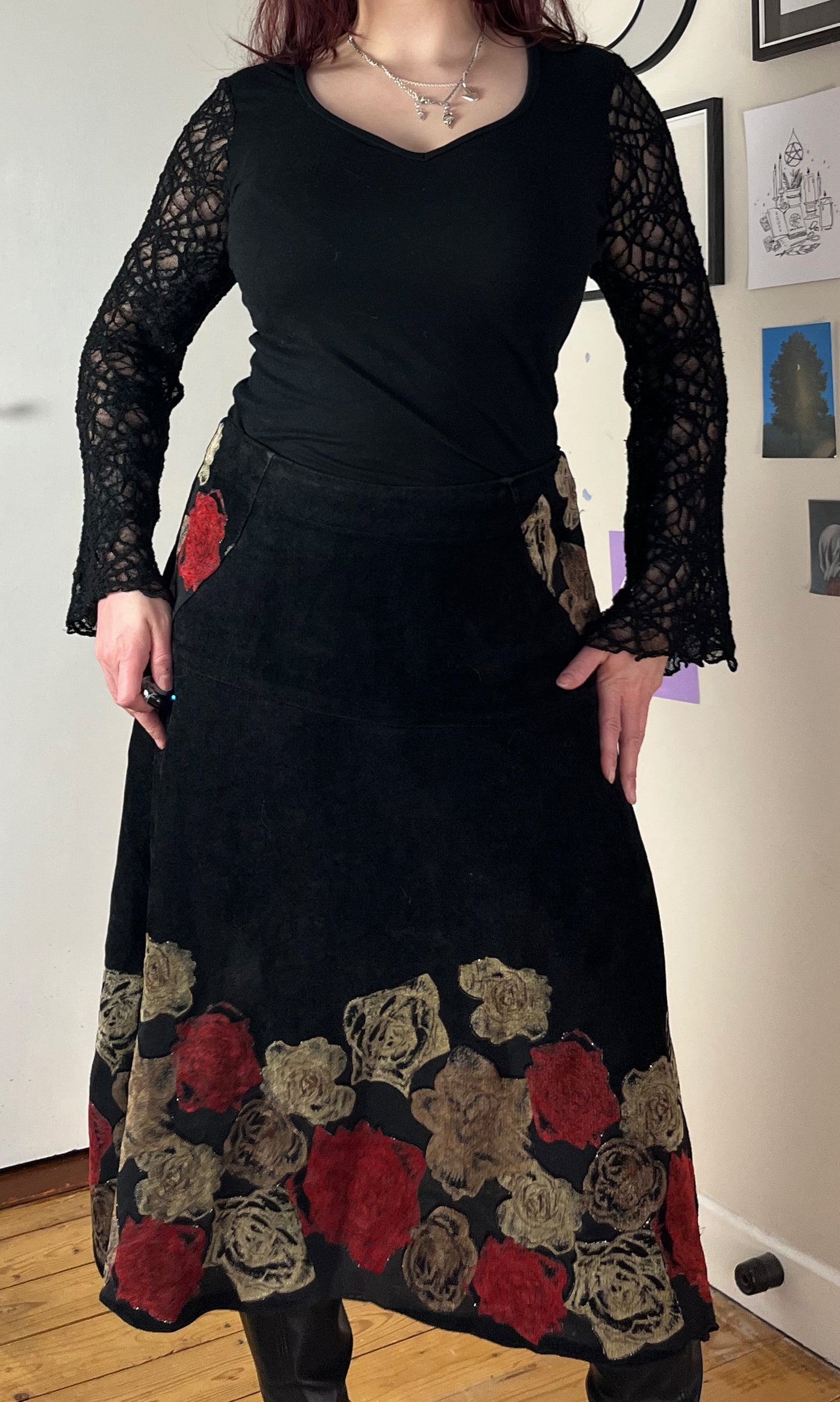 Floral Corduroy Skirt UK 16