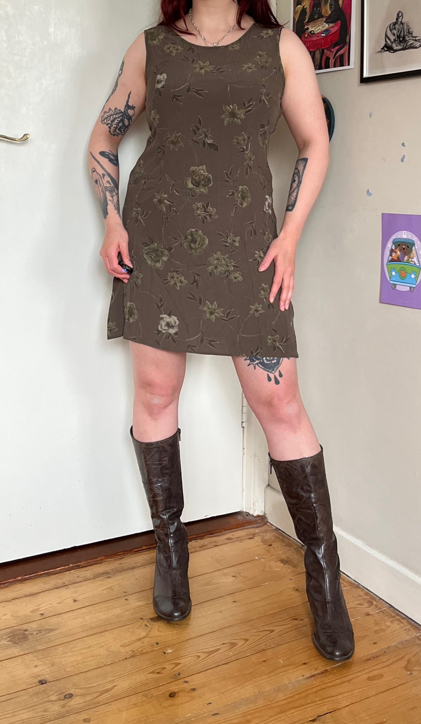 Green Floral Dress UK 12