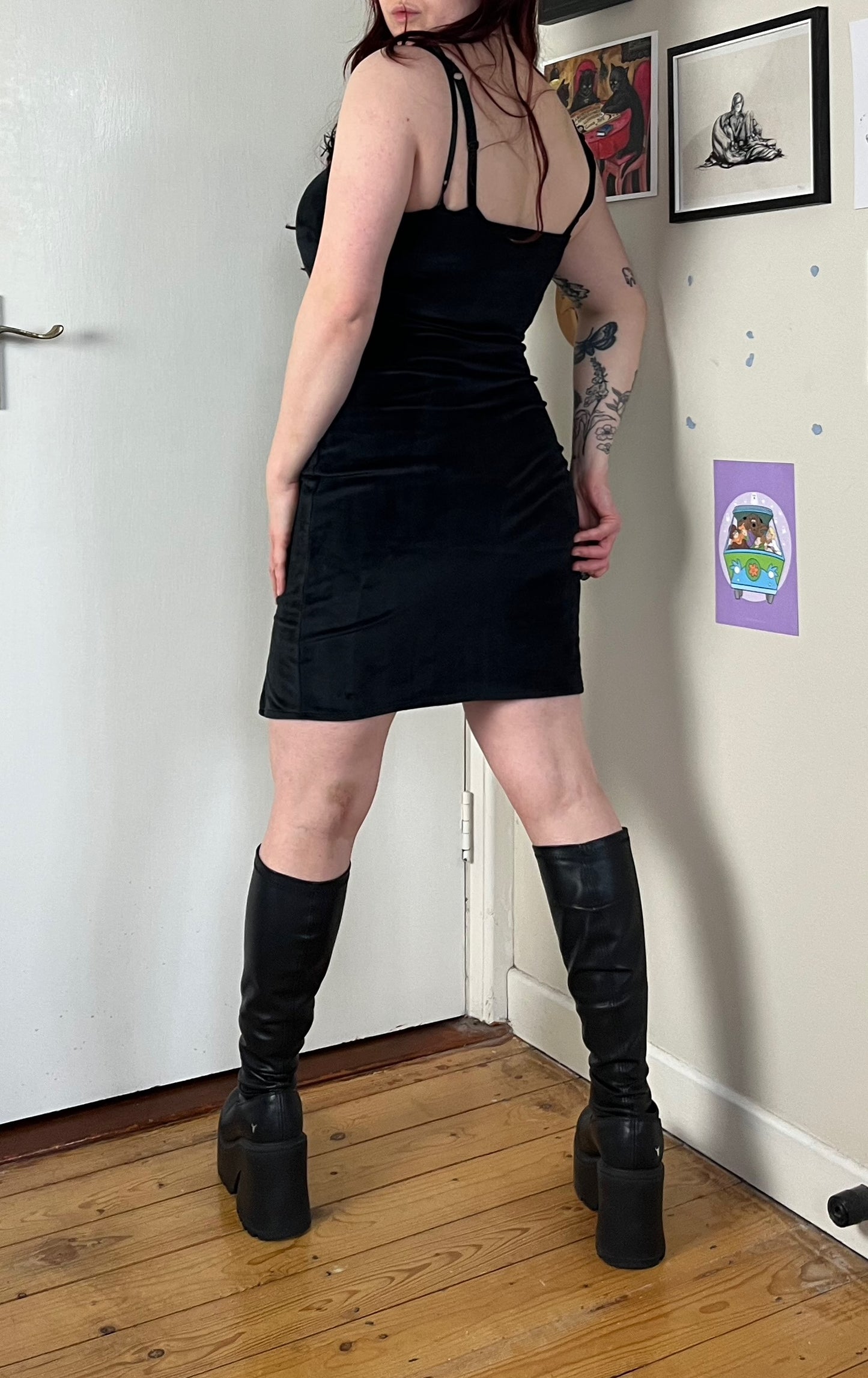 Black Velvet Mini Dress UK 8-10