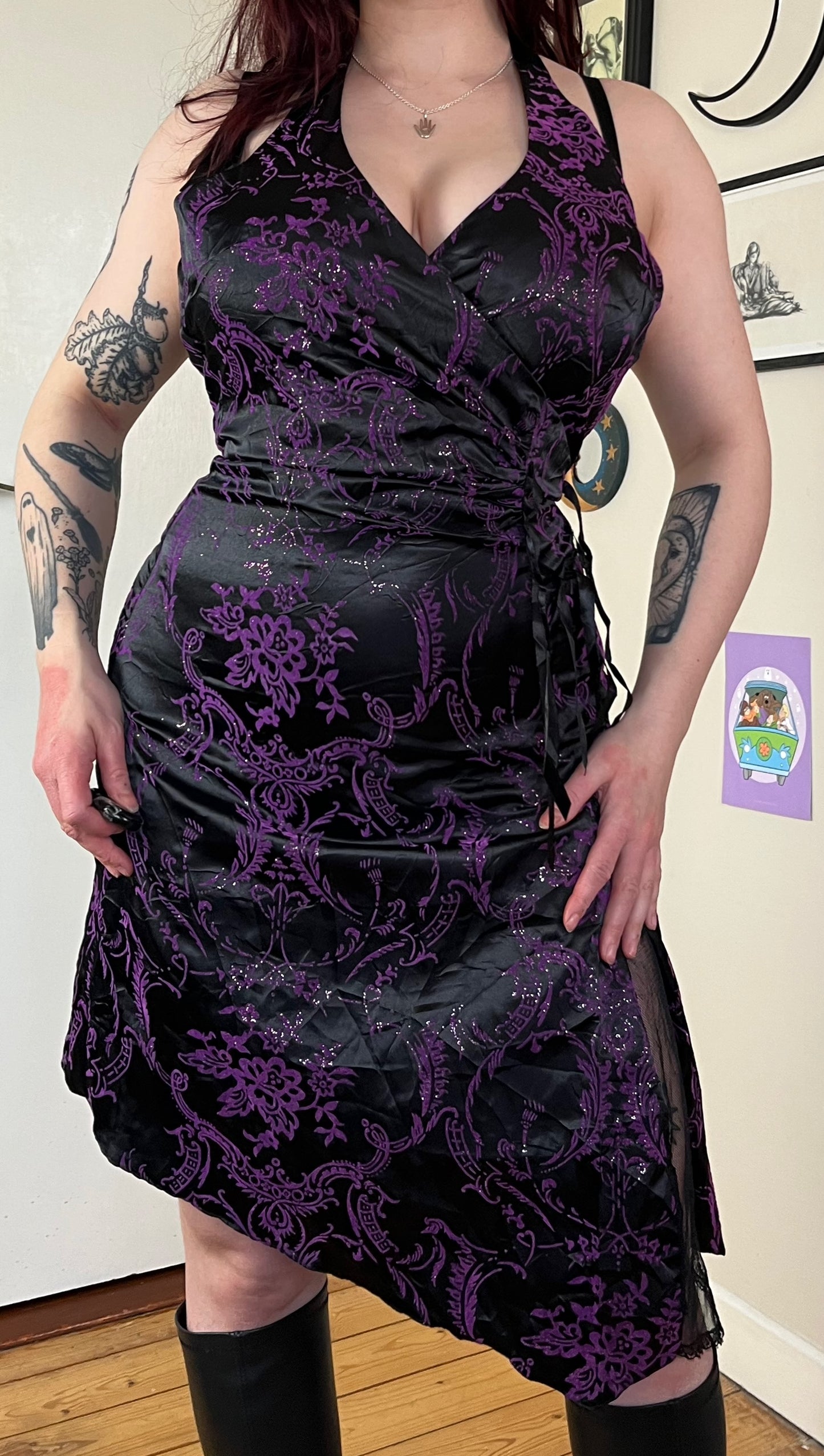 Black/Purple Halter Dress - UK 10
