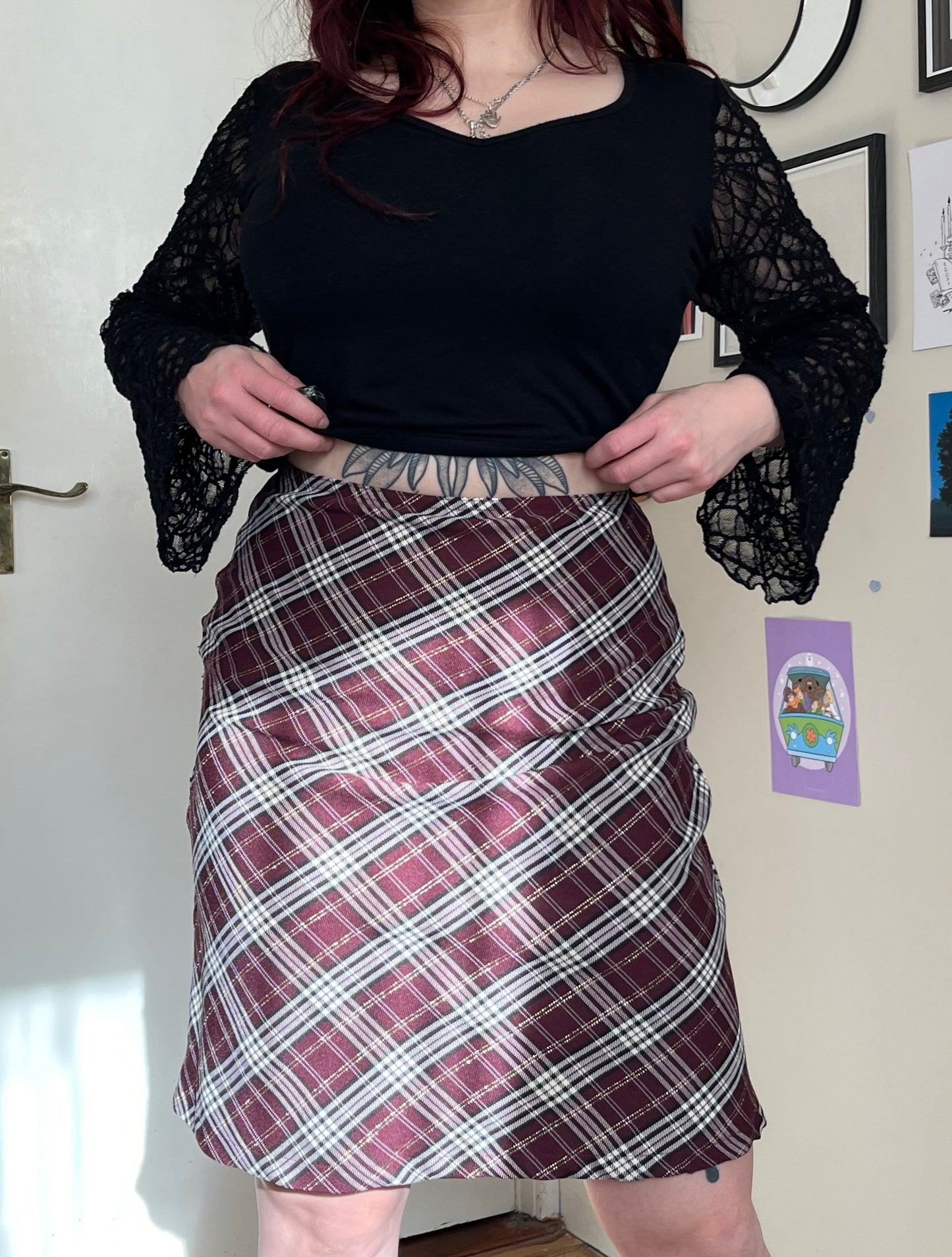Burgundy Plaid Skirt UK 10