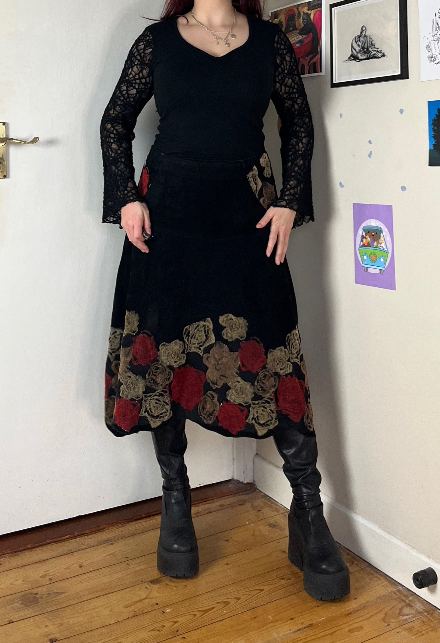 Floral Corduroy Skirt UK 16